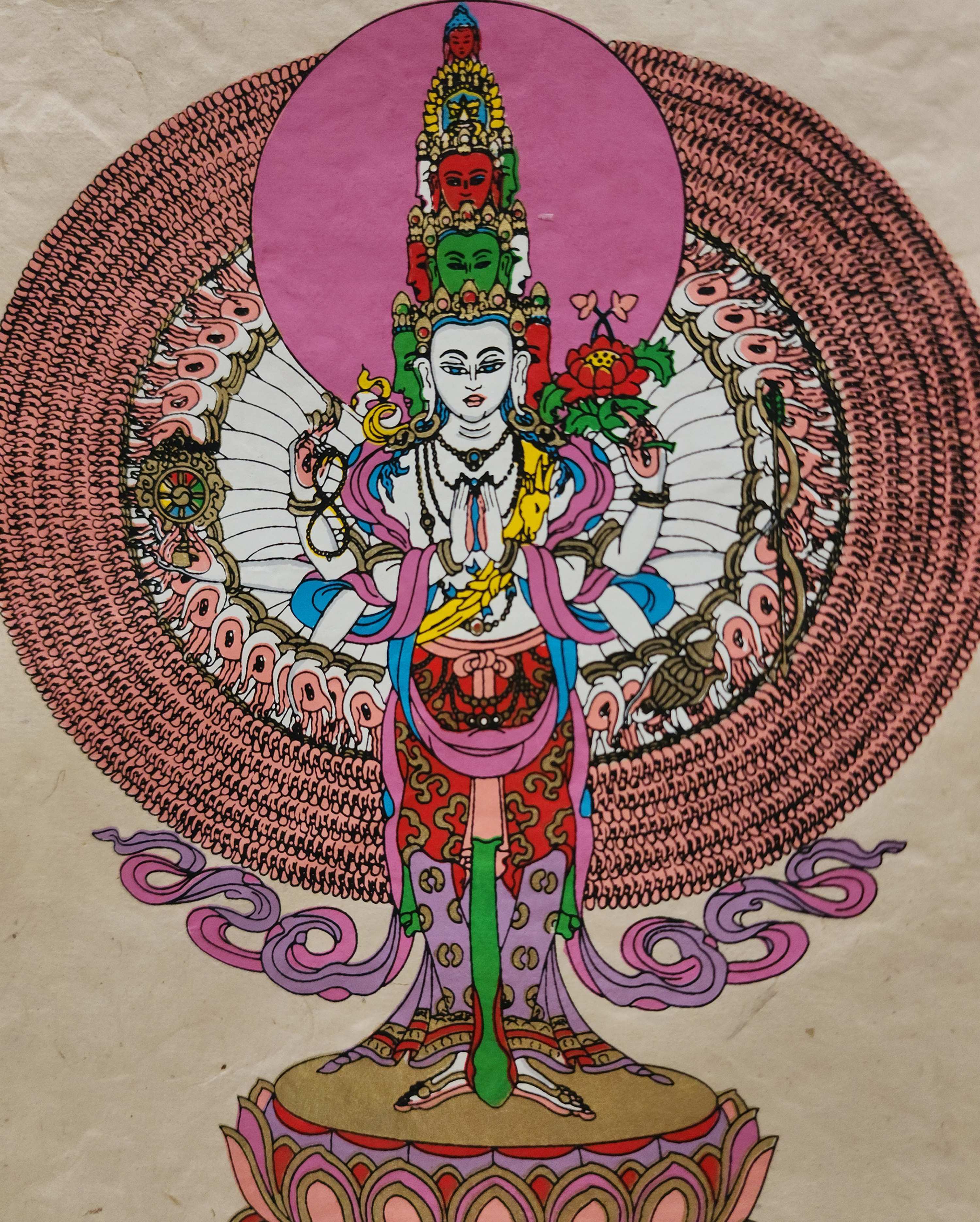 Sahasrabhuja Avalokitesvara, Buddhist Scroll, Made In Lokta Paper, <span Style=