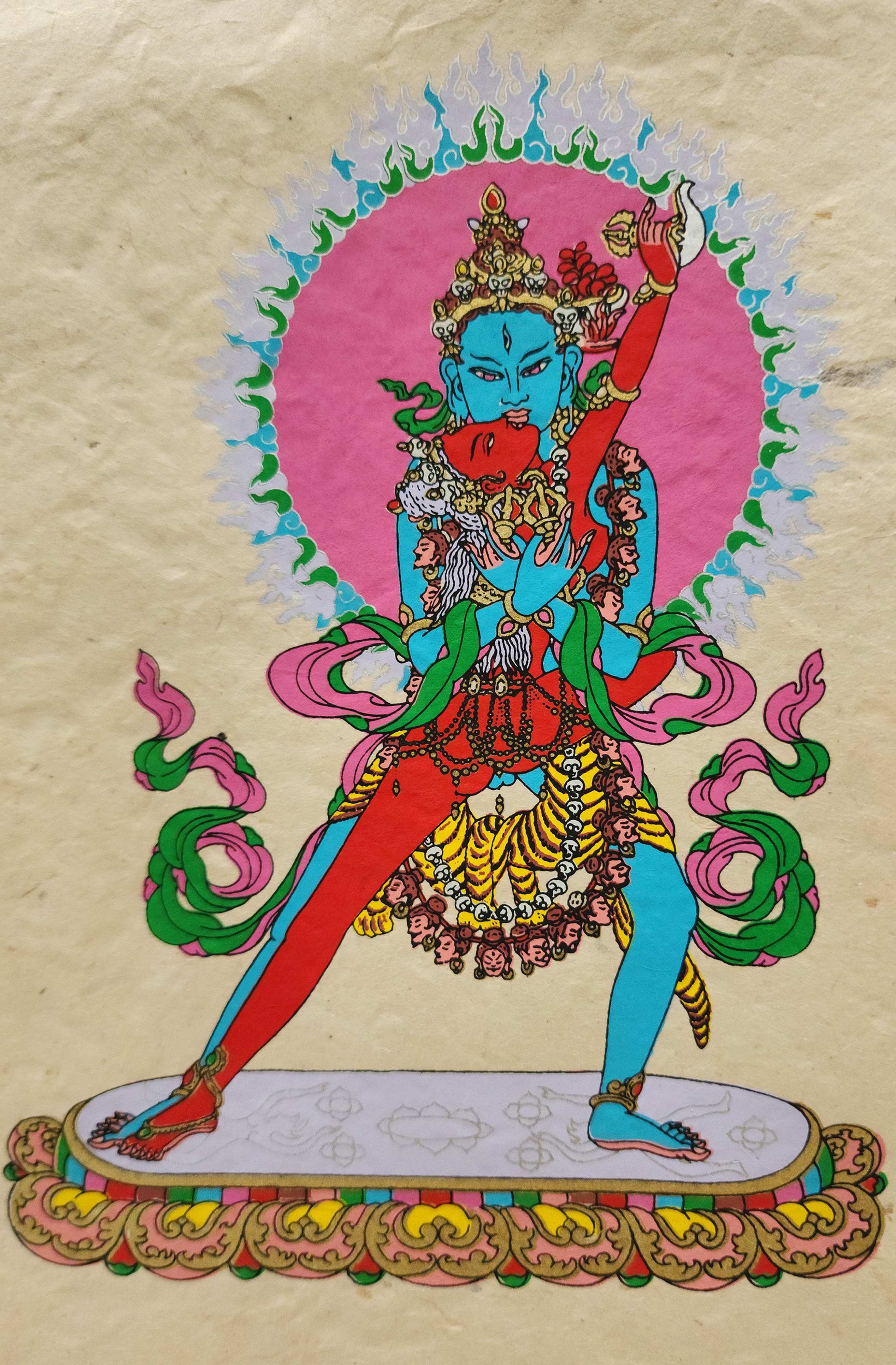 Chakrasamvara, Buddhist Scroll, Made In Lokta Paper, screen Printed, And Hand-painted