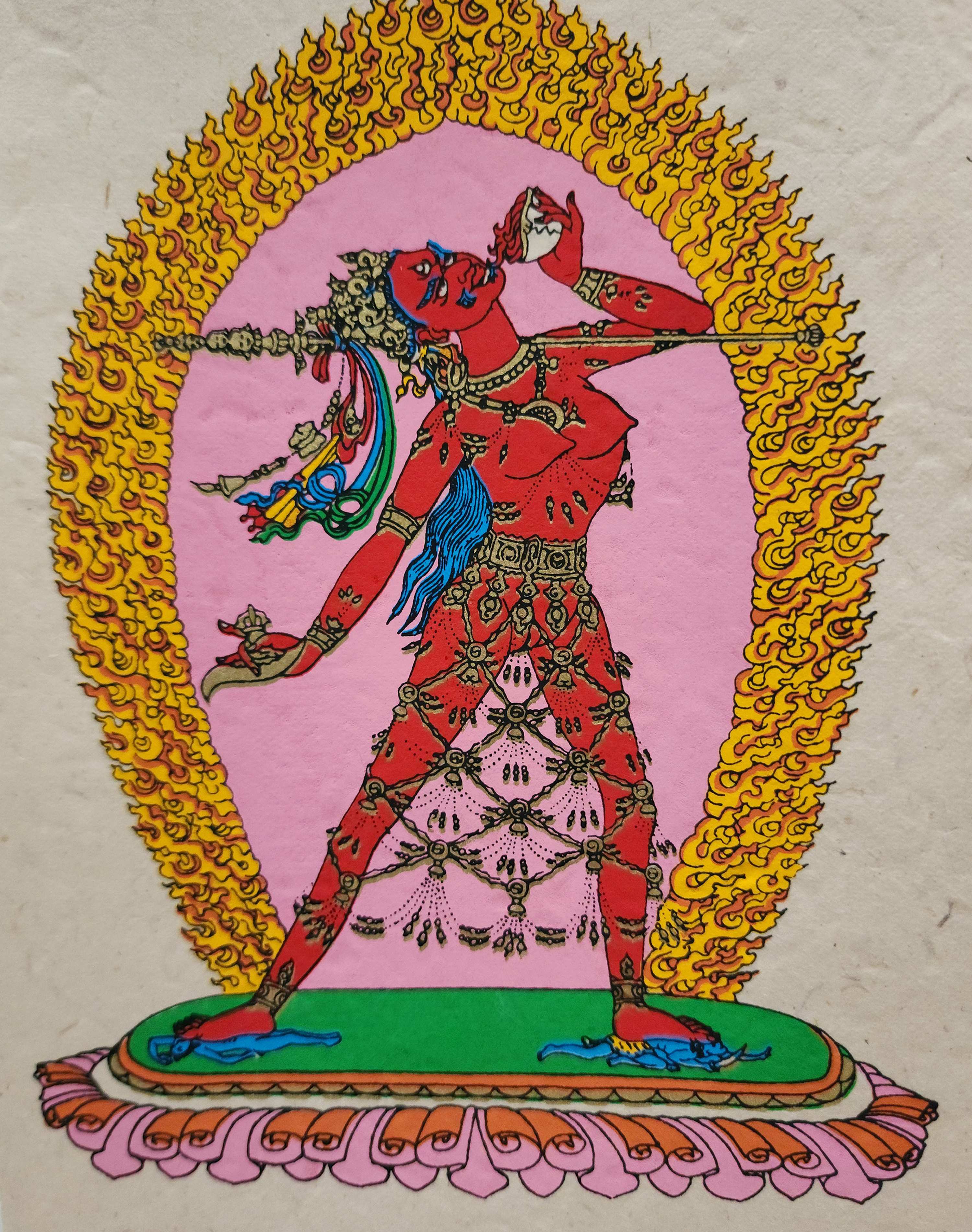 Vajrayogini, Buddhist Scroll, Made In Lokta Paper, screen Printed, And Hand-painted
