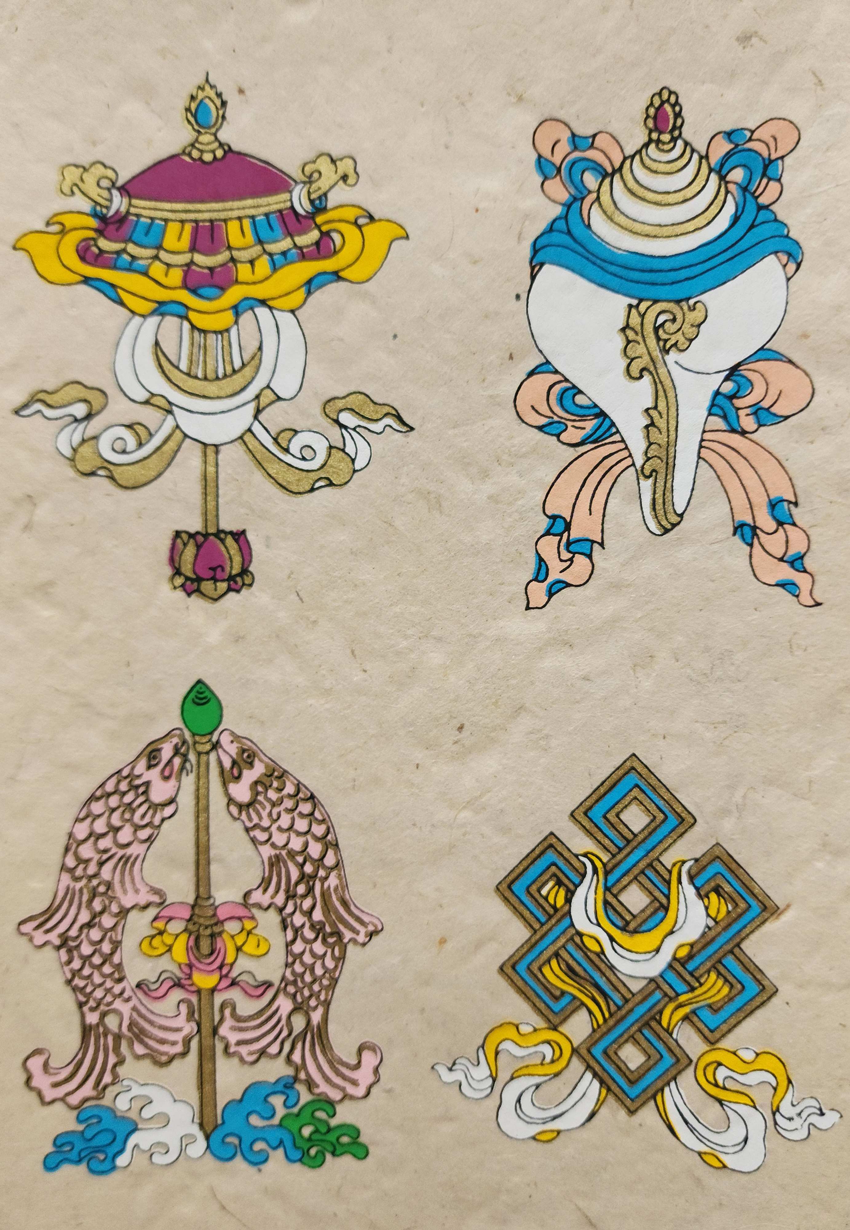 Eight Auspicious Symbols, Buddhist Scroll, Made In Lokta Paper, <span Style=