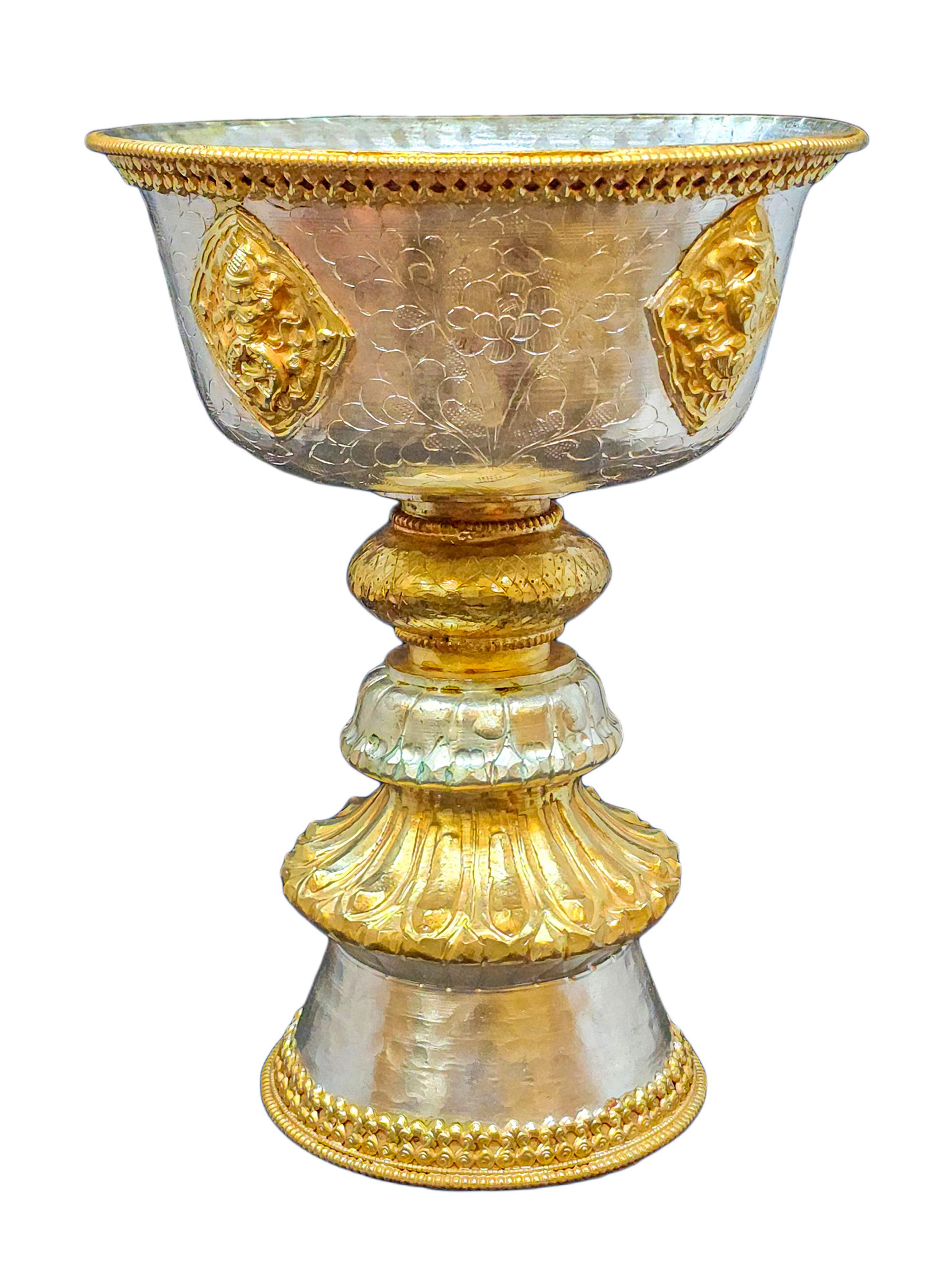 Copper Butter Lamp, Buddhist Ritual Items, Gold And Silver Plated