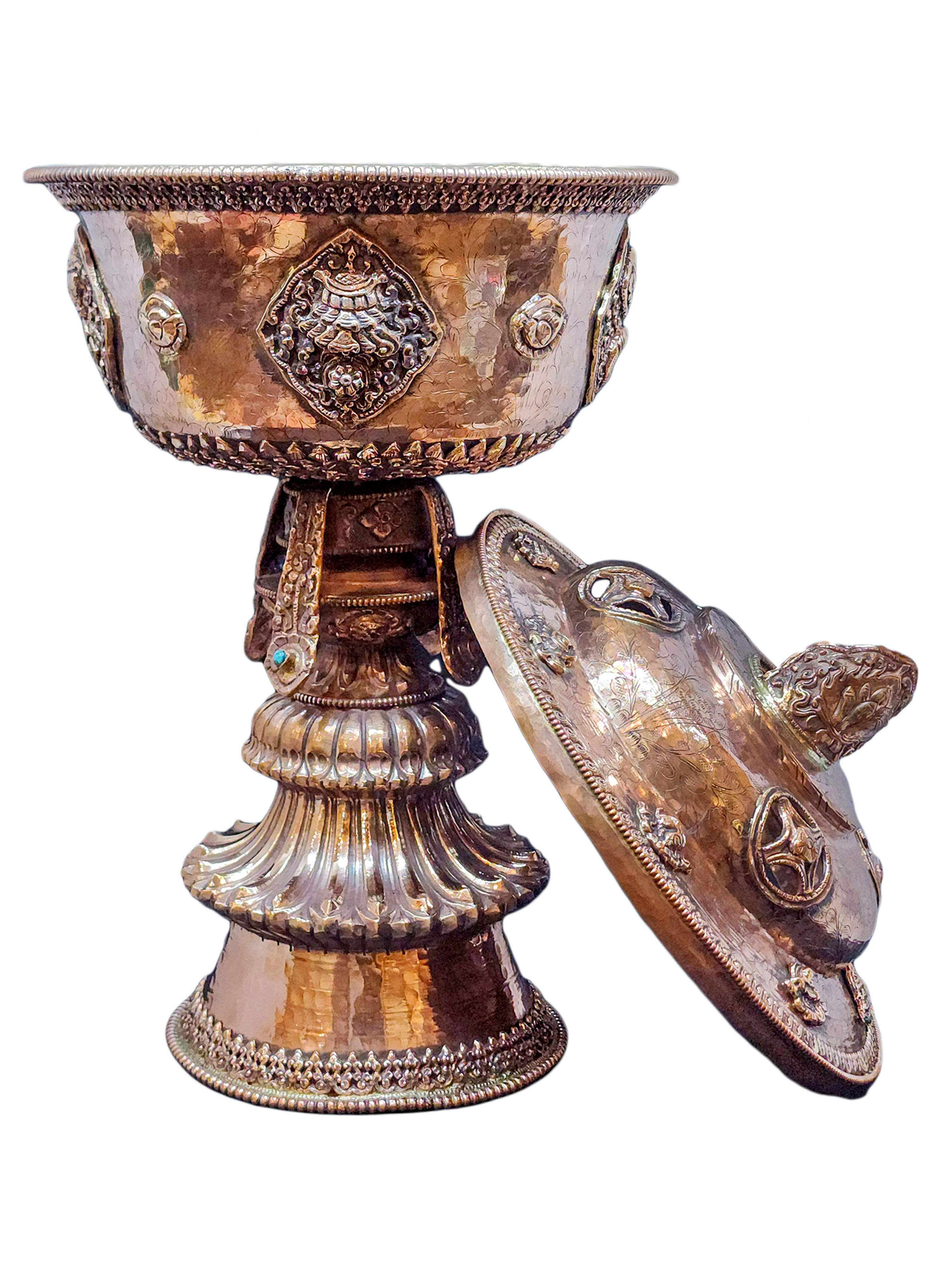 Copper Butter Lamp With Cap, Buddhist Ritual Items