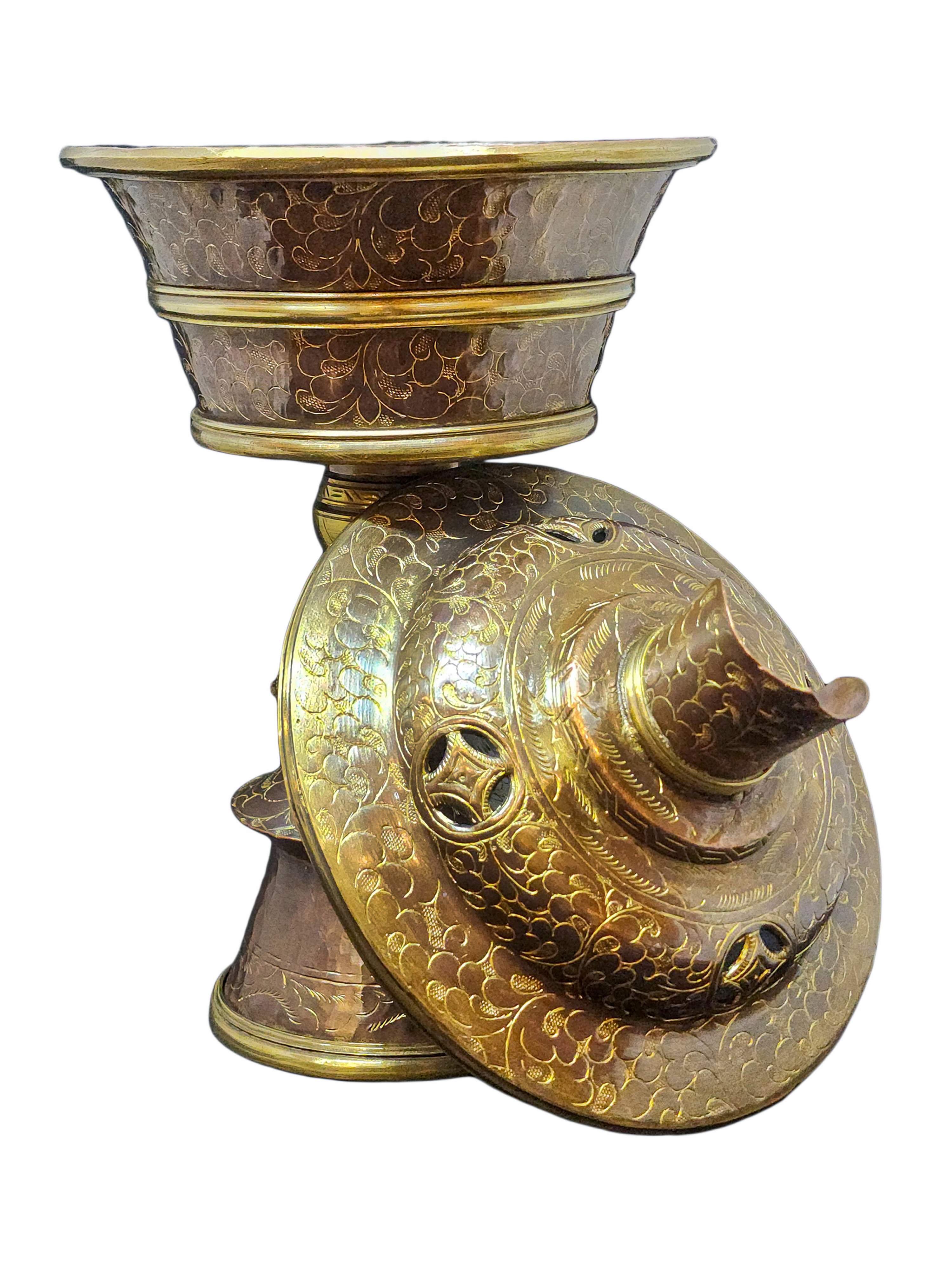 Copper Butter Lamp With Cap, Buddhist Ritual Items