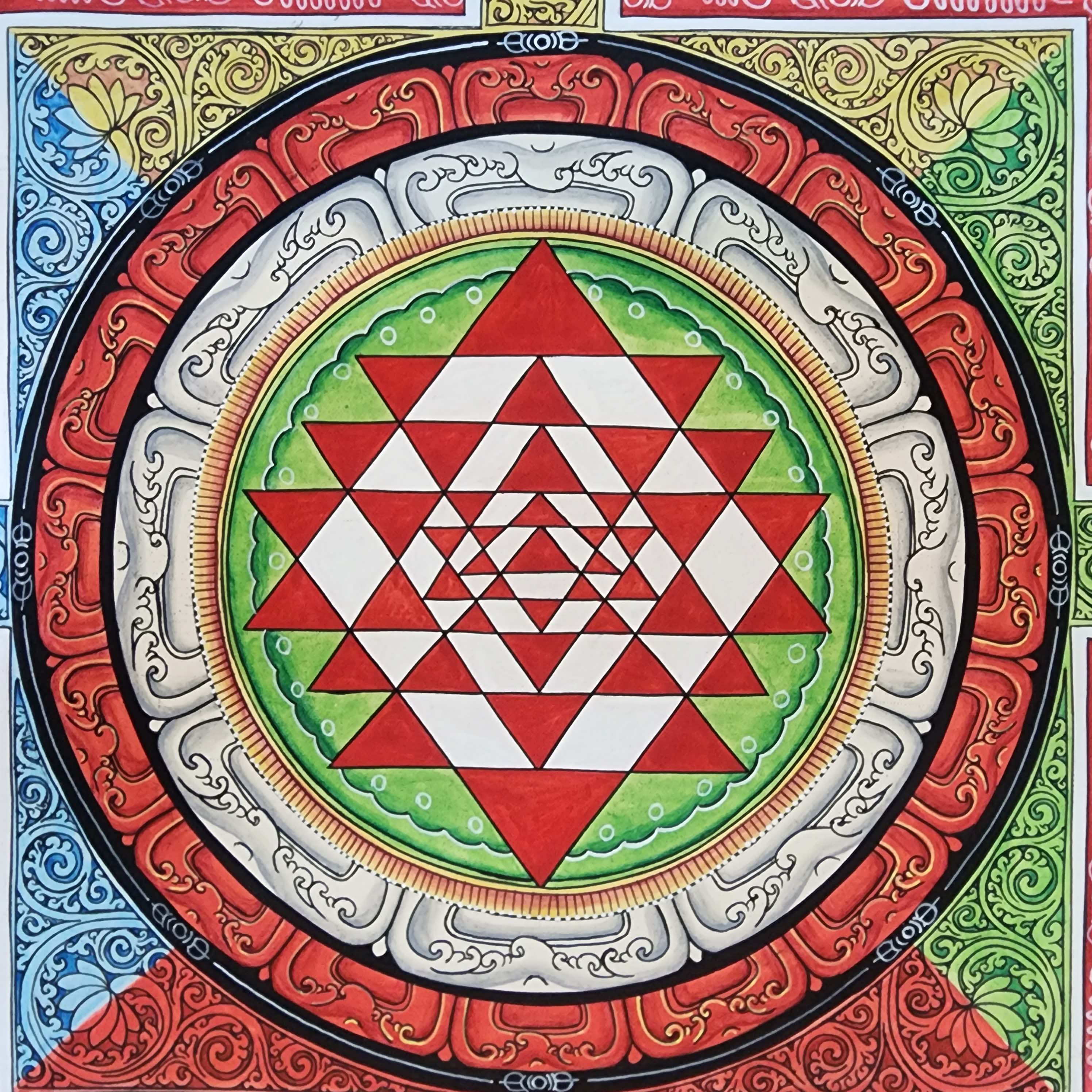 Sri Yantra Mandala, Buddhist Hand Painted Thangka, <span Style=