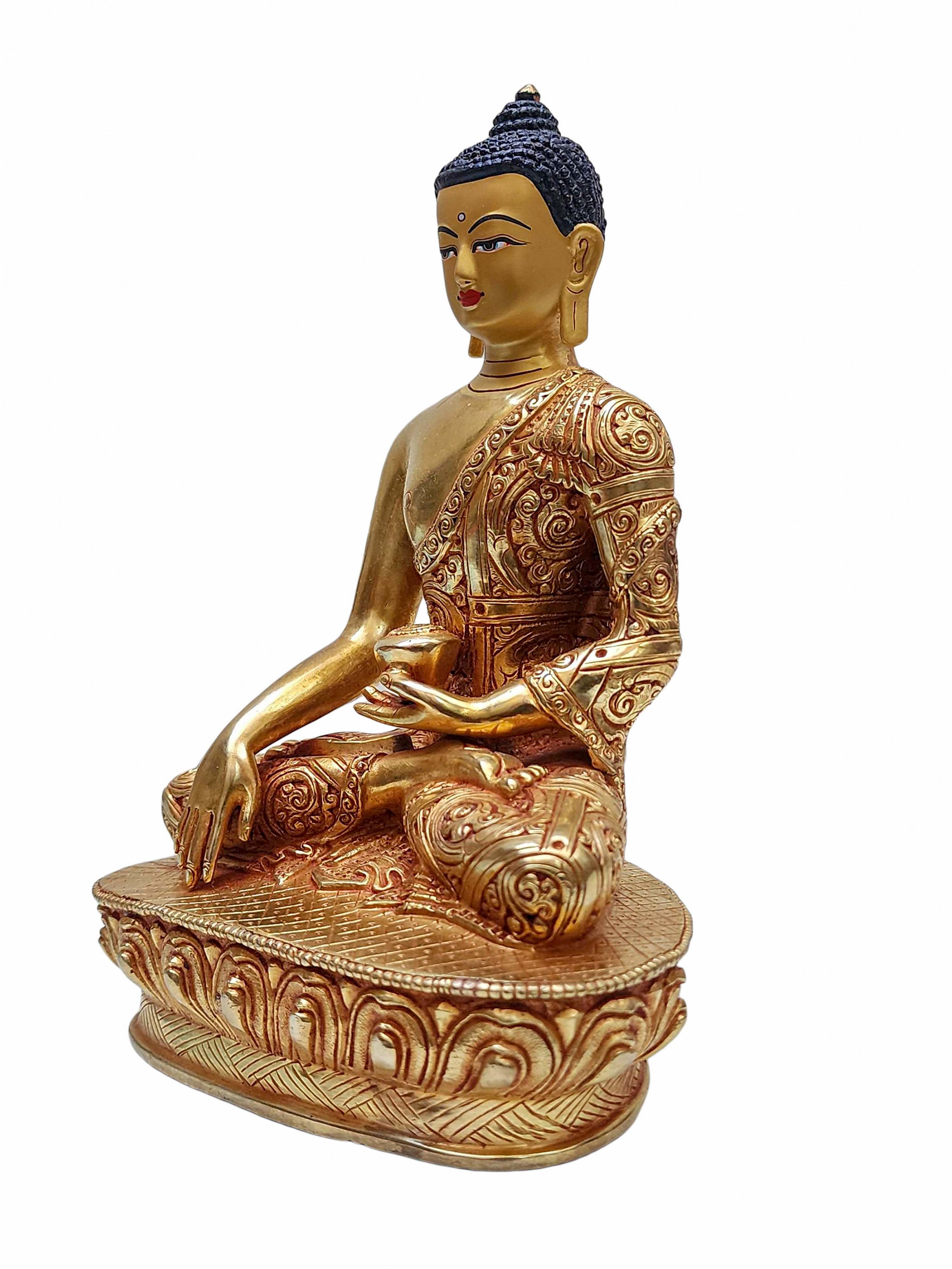 shakyamuni Buddha, Buddhist Handmade Statue, gold Plated And face Painted