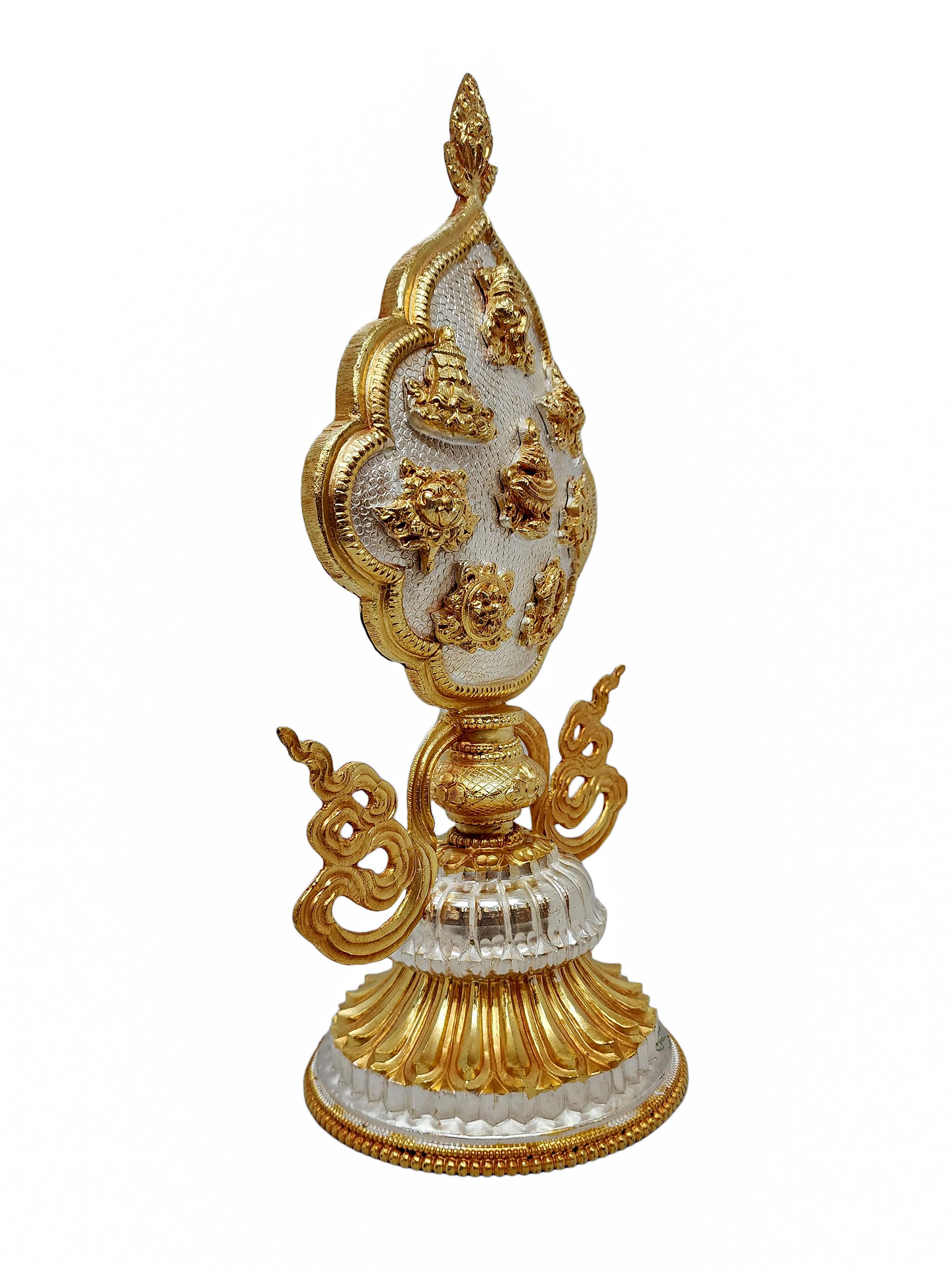 Buddhist Offering Of Ashtamangala, gold And Silver Plated With Fine Carving