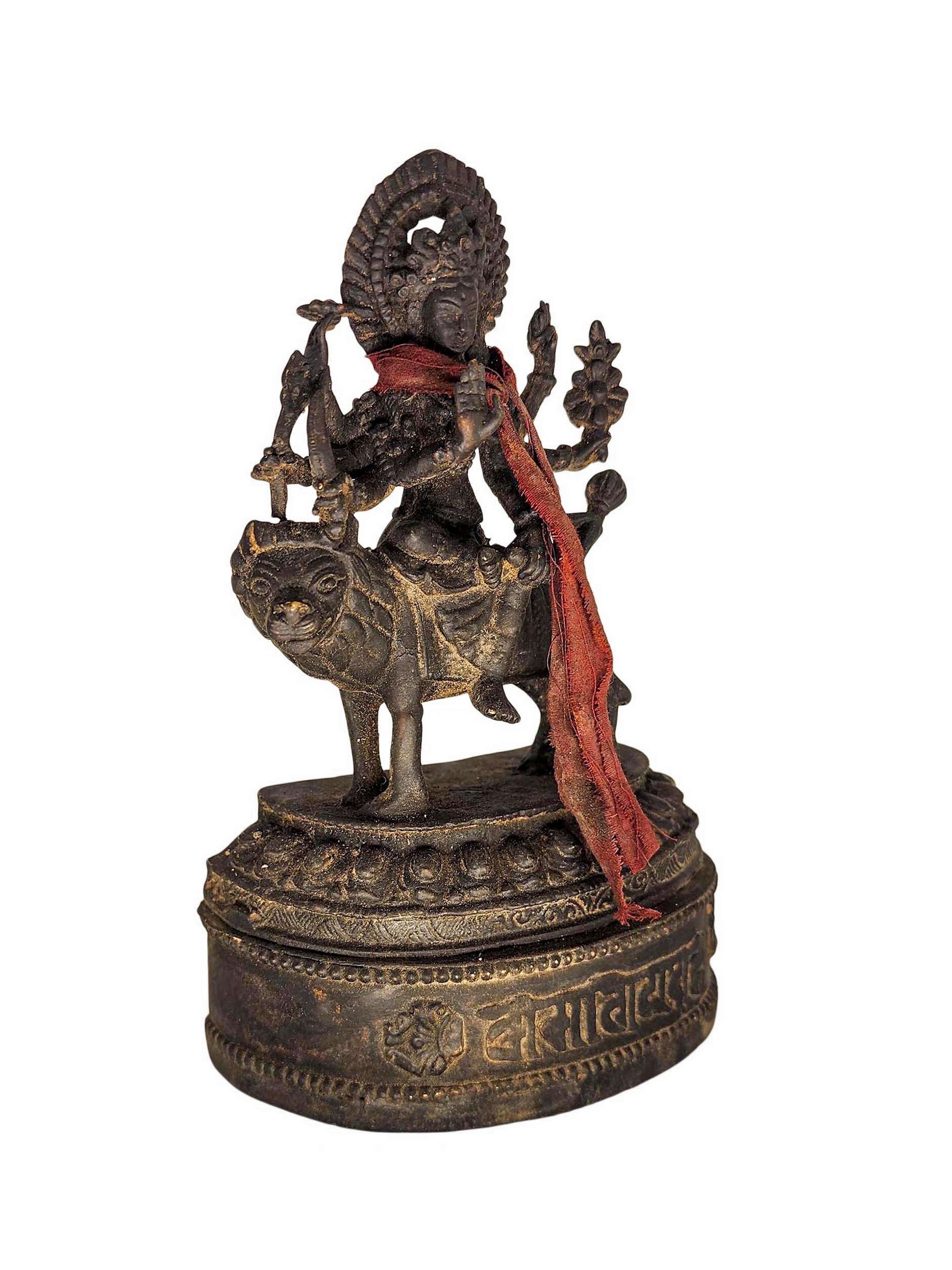 durga, Buddhist Statue, antique, chocolate Oxidized