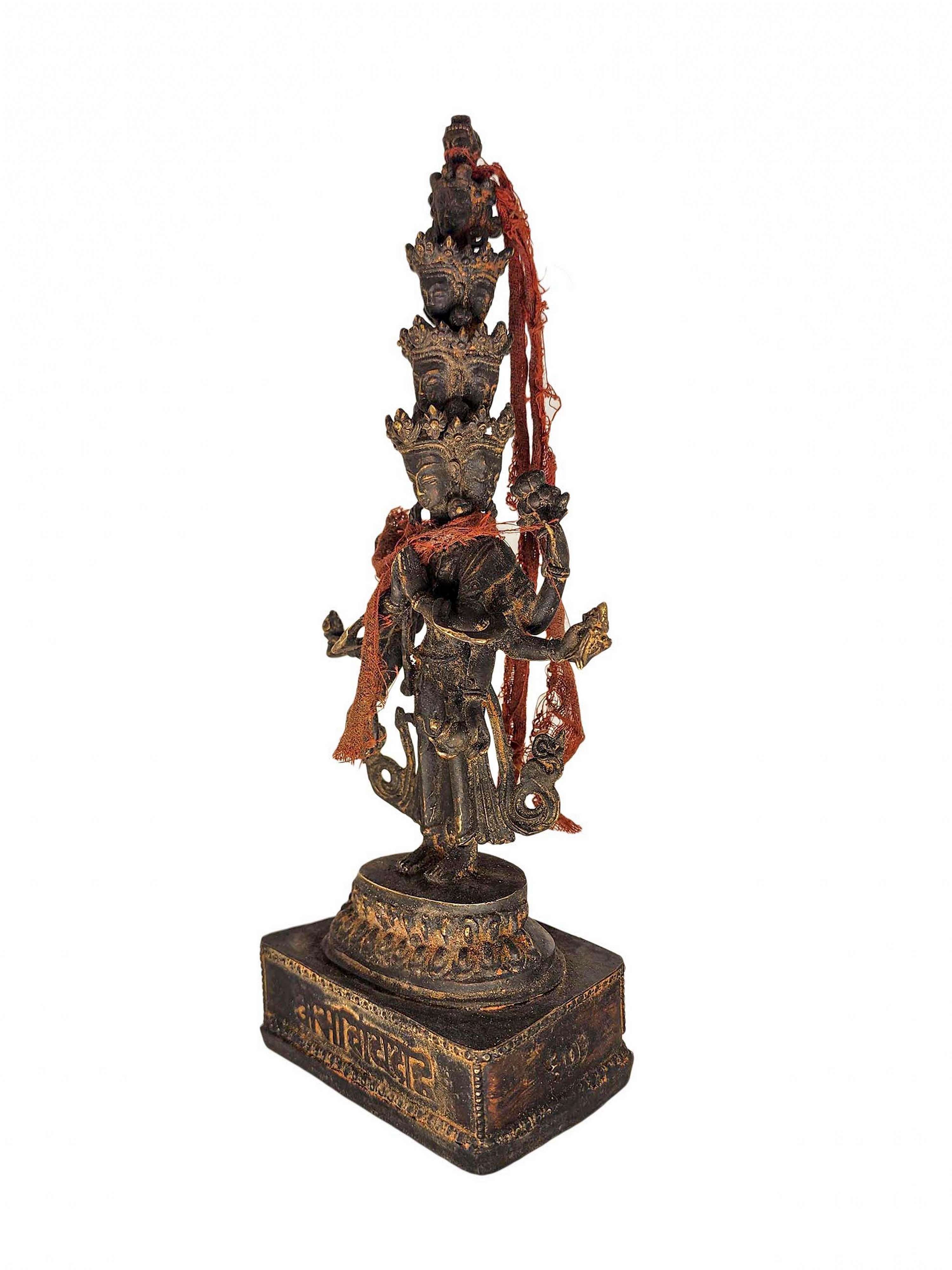 sahasrabhuja Avalokitesvara, Buddhist Statue, antique, chocolate Oxidized