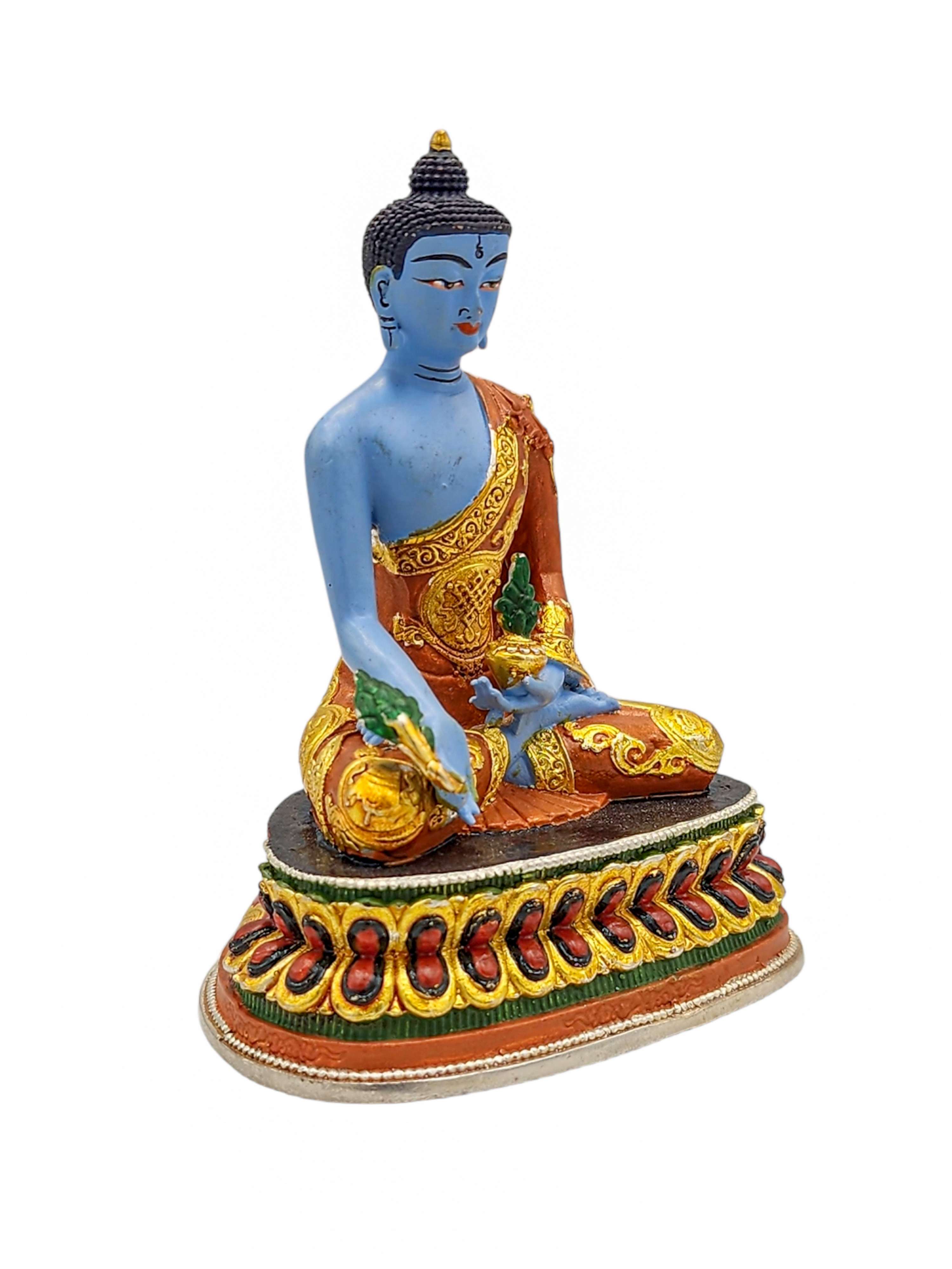medicine Buddha, Buddhist Miniature Statue, high Quality, partly Gold Plated, traditional Color Finishing, high Quality