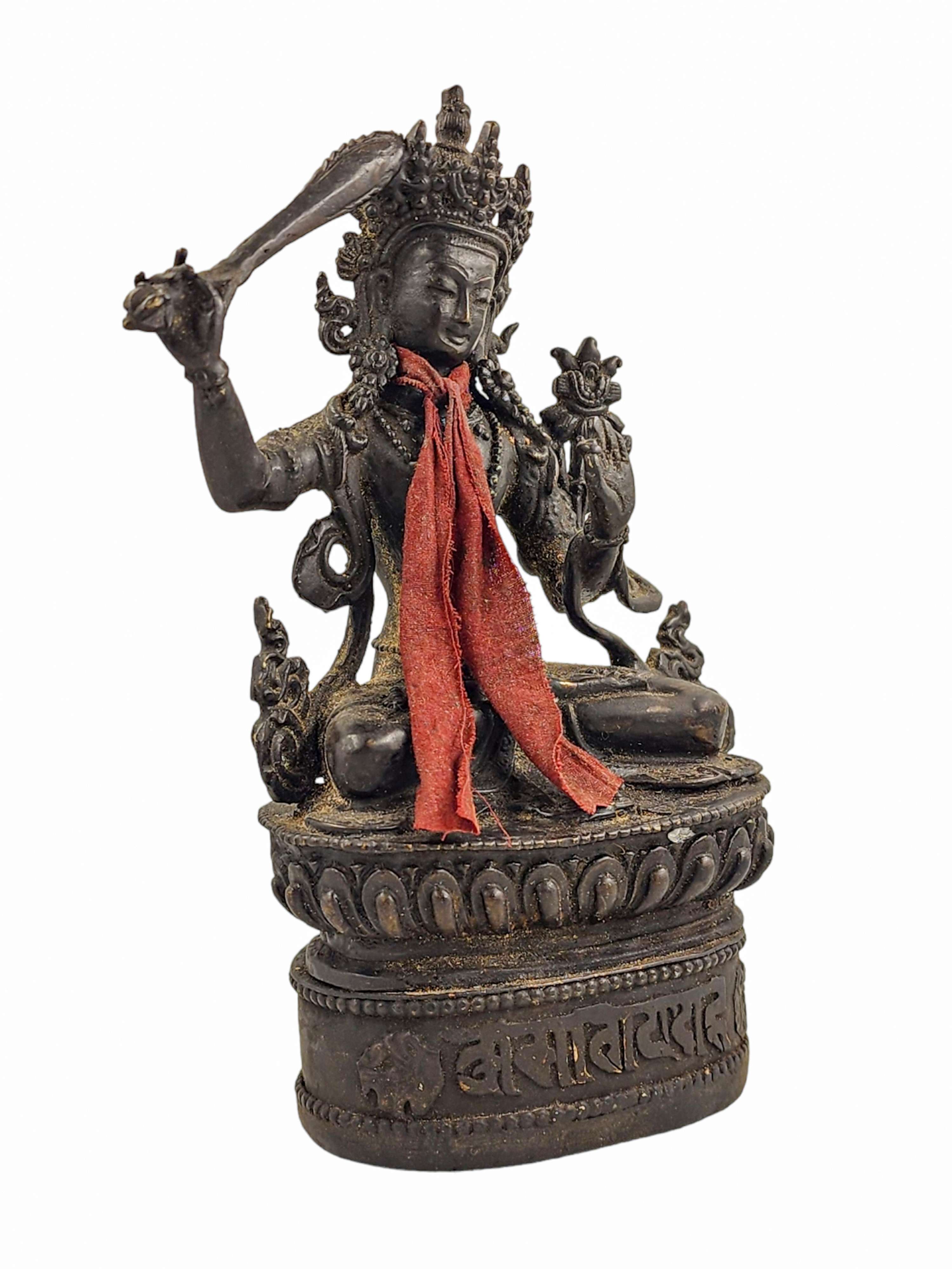 manjushri, Buddhist Statue, antique, chocolate Oxidized