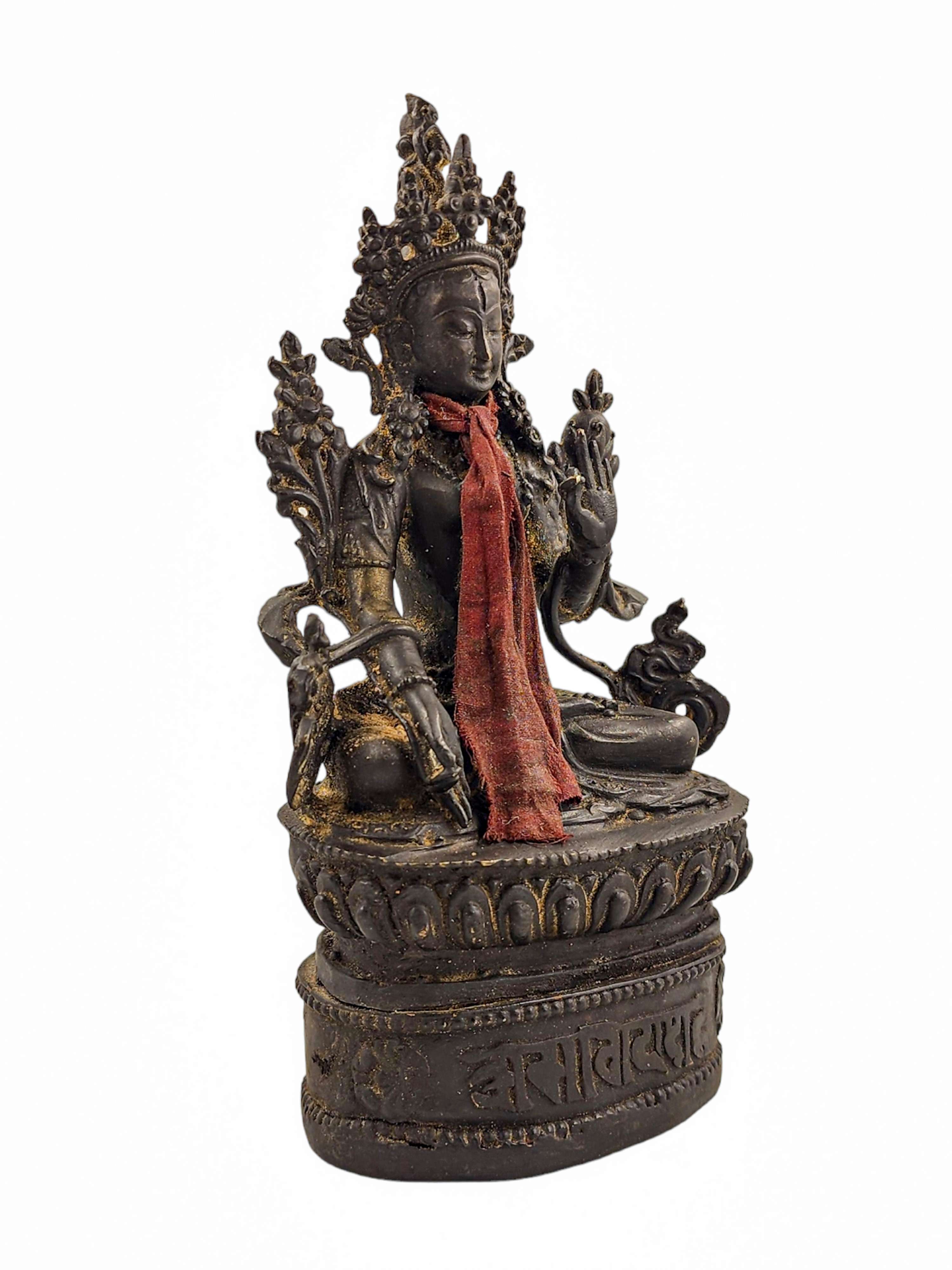 white Tara, Buddhist Statue, antique, chocolate Oxidized