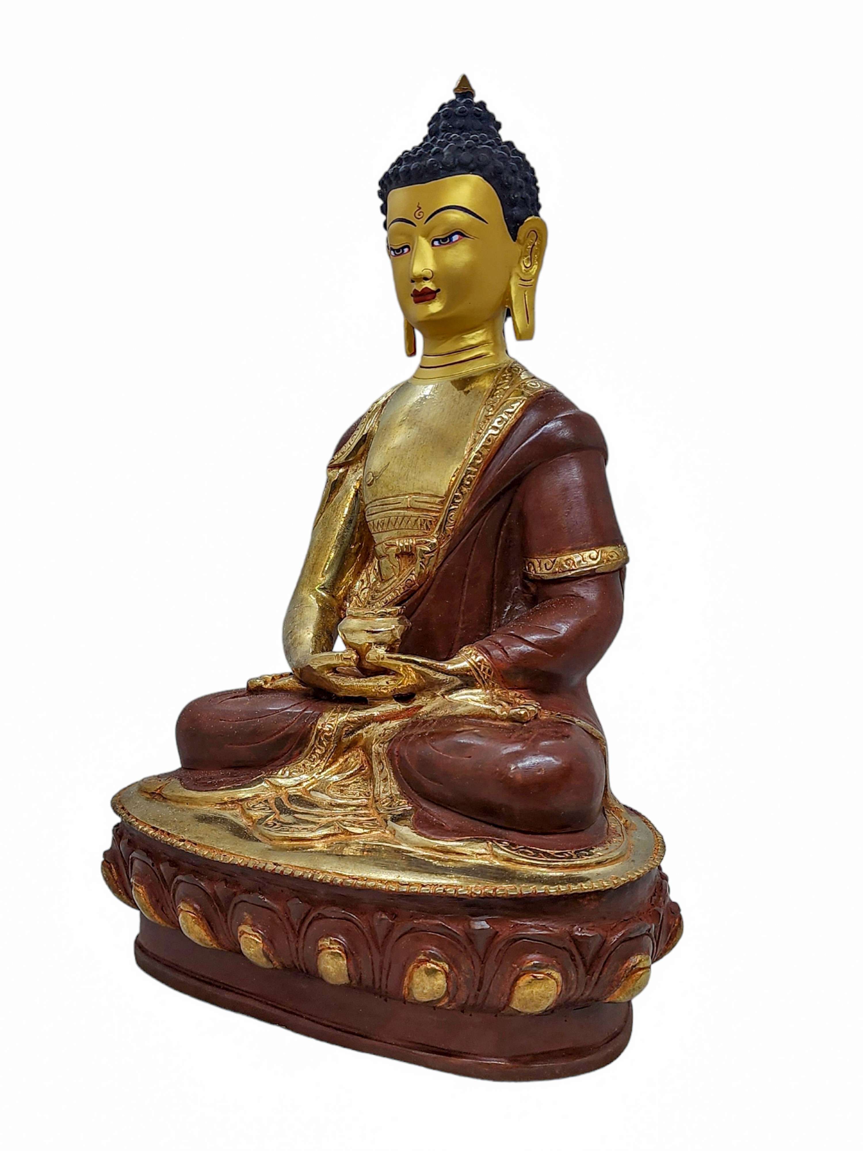 amitabha Buddha, Buddhist Handmade Statue, partly Gold Plated And face Painted