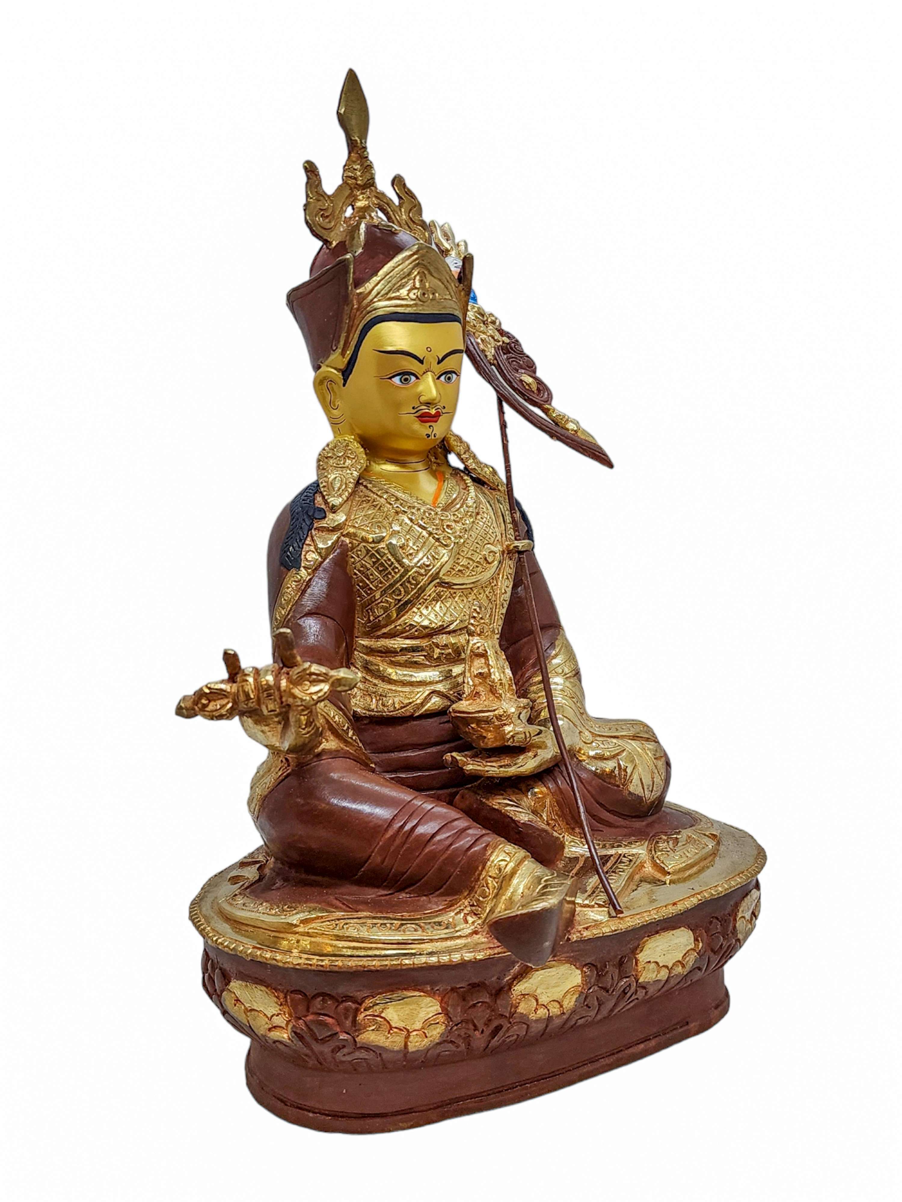 padmasambhava, Buddhist Handmade Statue, partly Gold Plated And face Painted