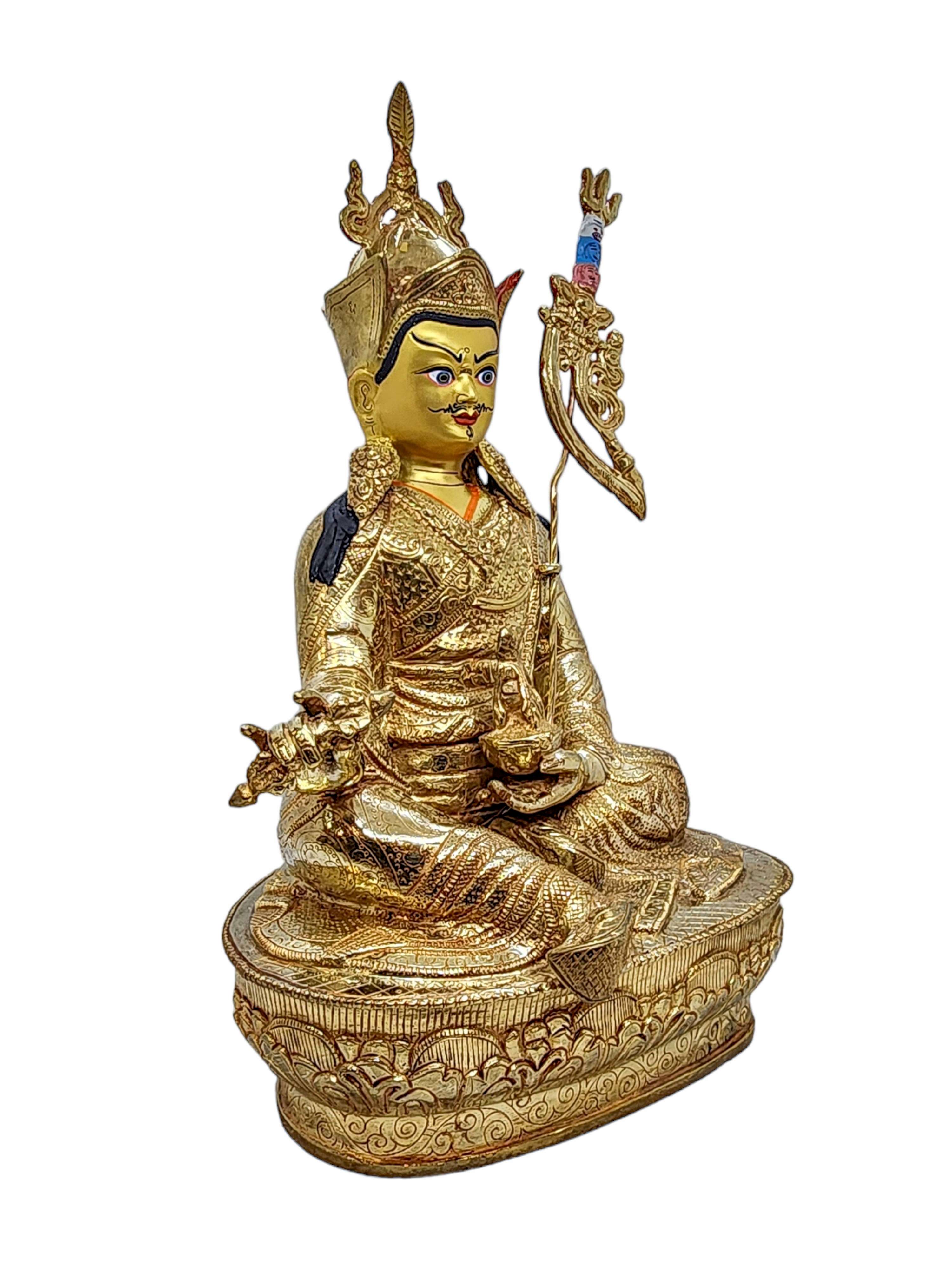 padmasambhava, Buddhist Handmade Statue, gold Plated And face Painted