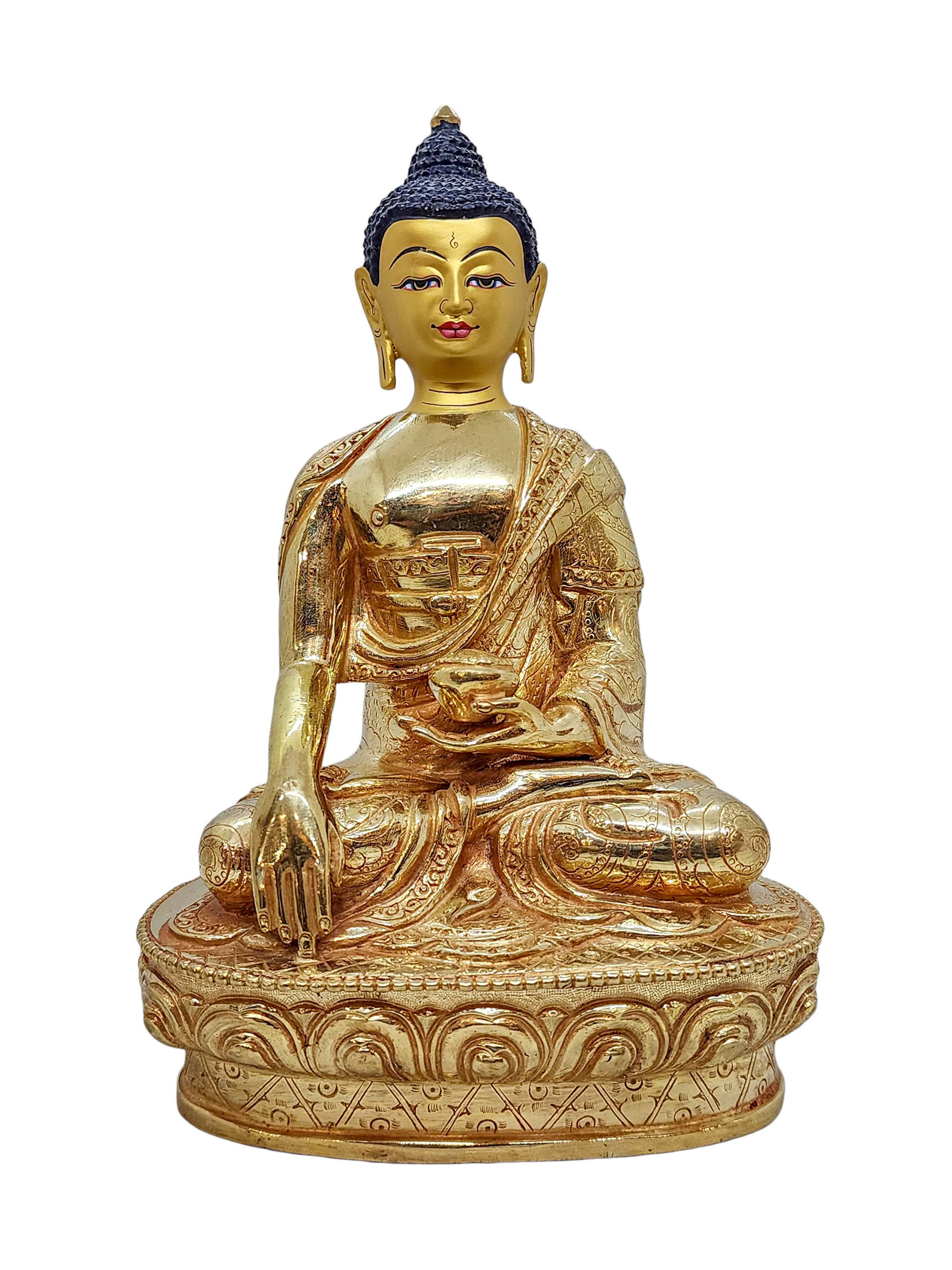 shakyamuni Buddha, Buddhist Handmade Statue, gold Plated And face Painted
