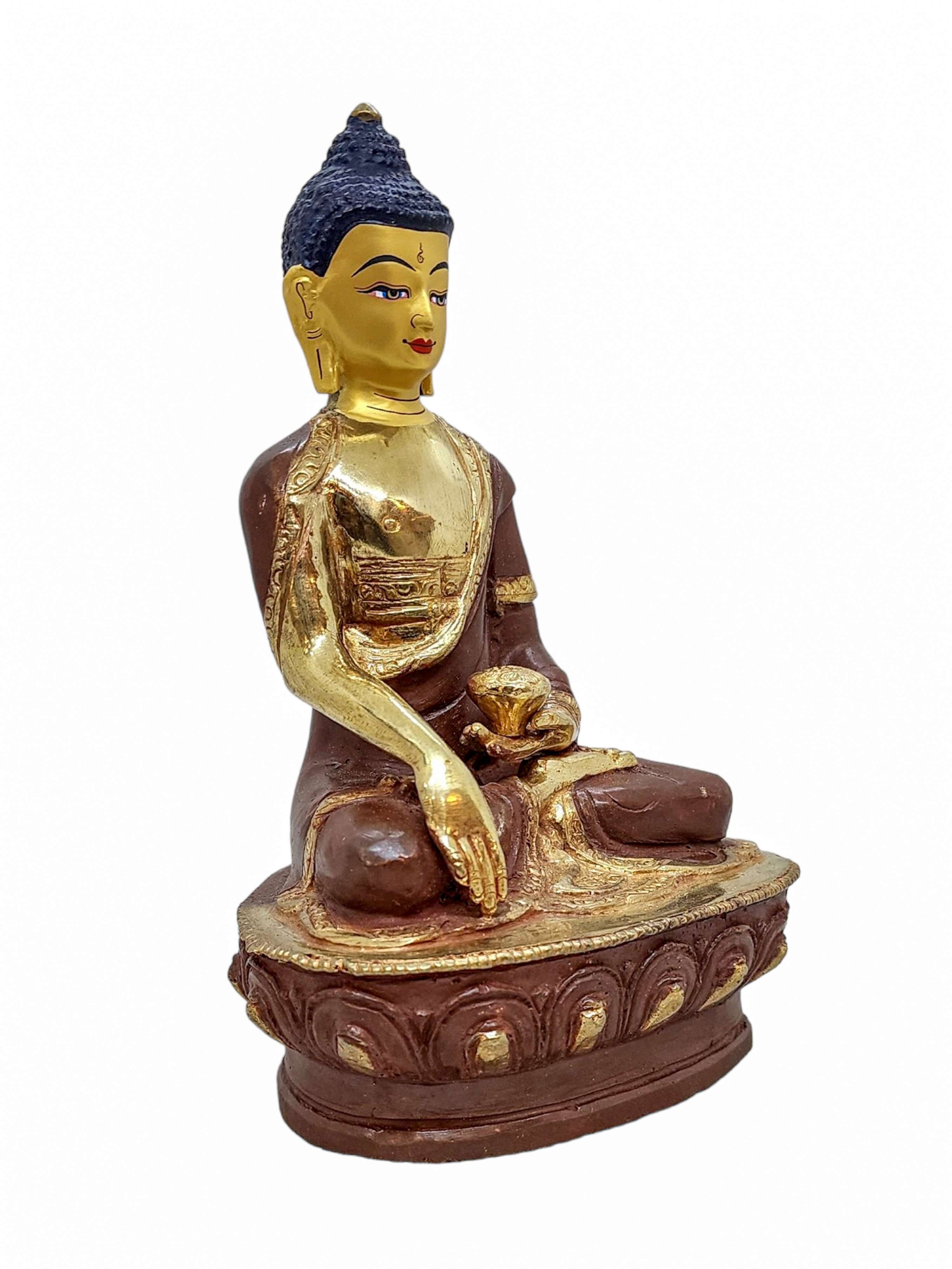 shakyamuni Buddha, Buddhist Handmade Statue, partly Gold Plated And face Painted