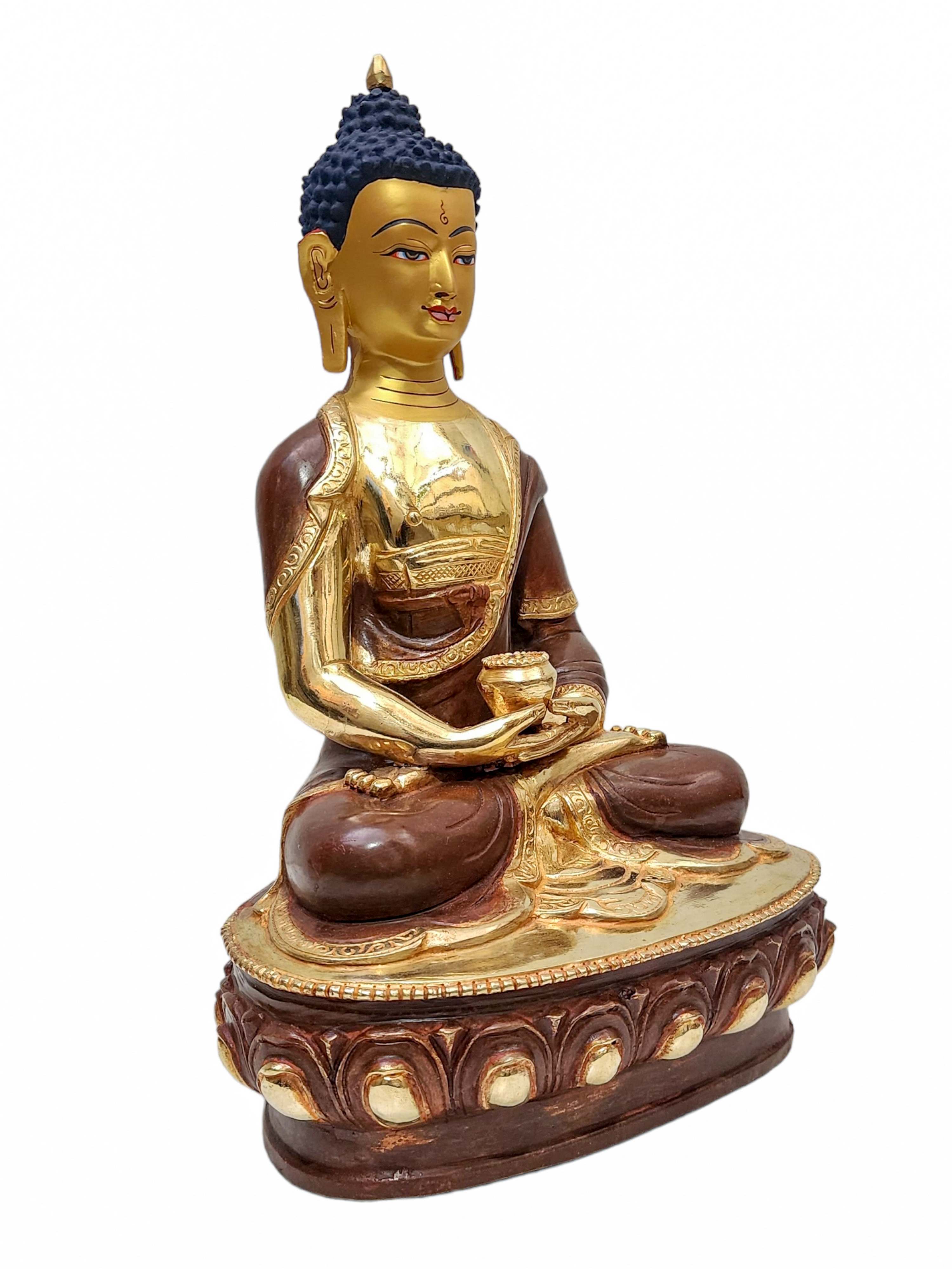 amitabha Buddha, Buddhist Handmade Statue, partly Gold Plated And face Painted