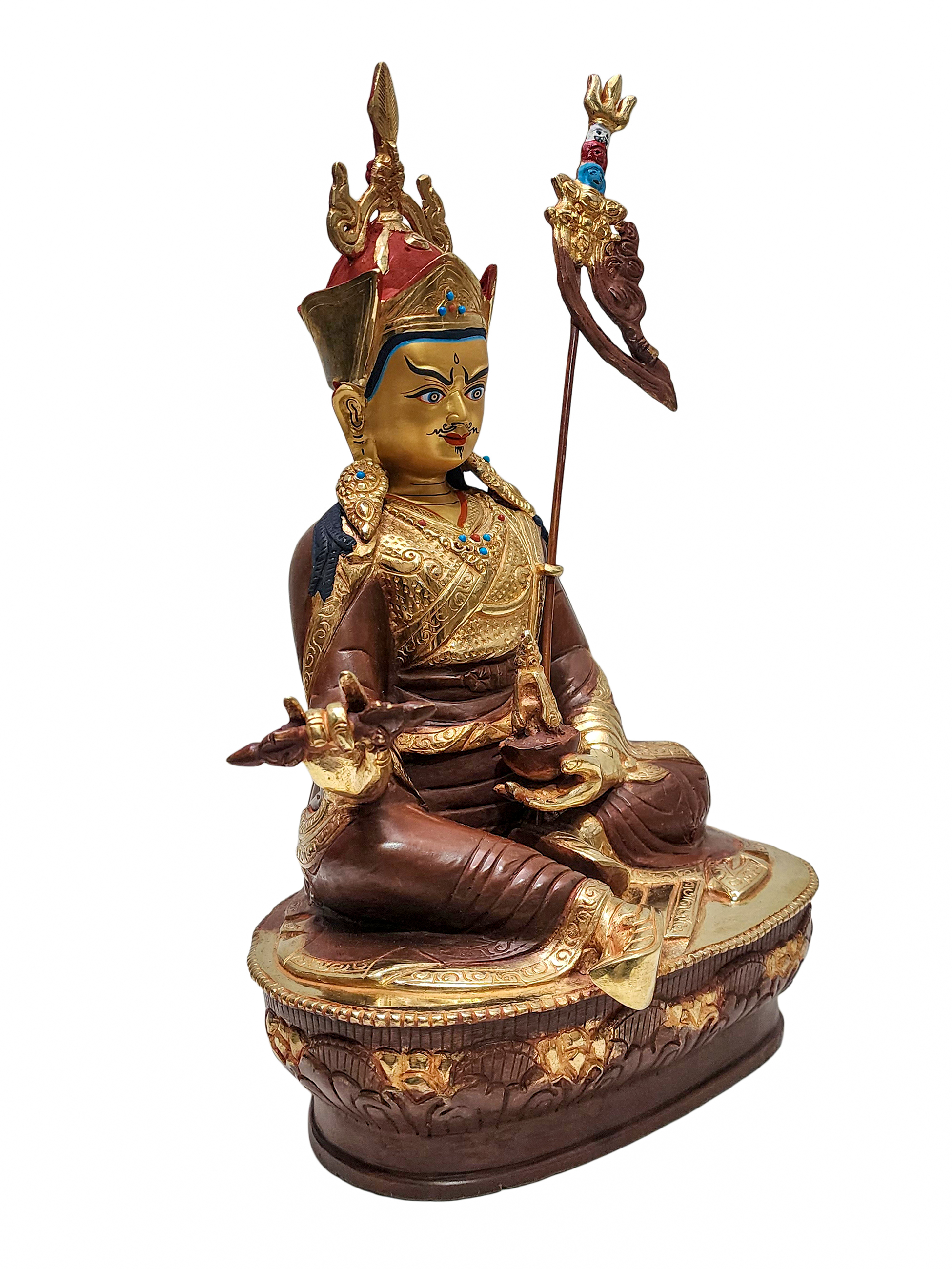 padmasambhava, Buddhist Handmade Statue, partly Gold Plated And face Painted