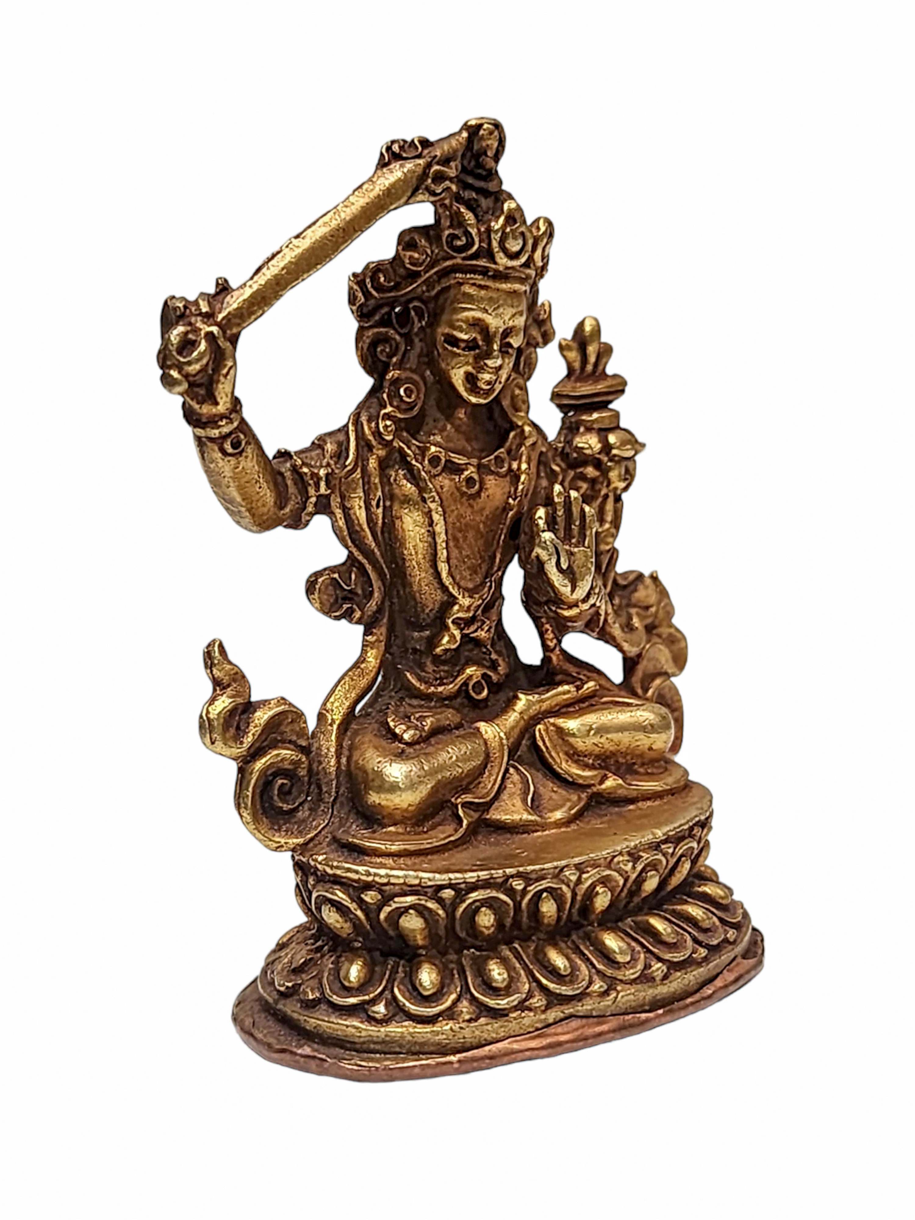 manjushri, Buddhist Miniature Statue, chocolate Oxidized