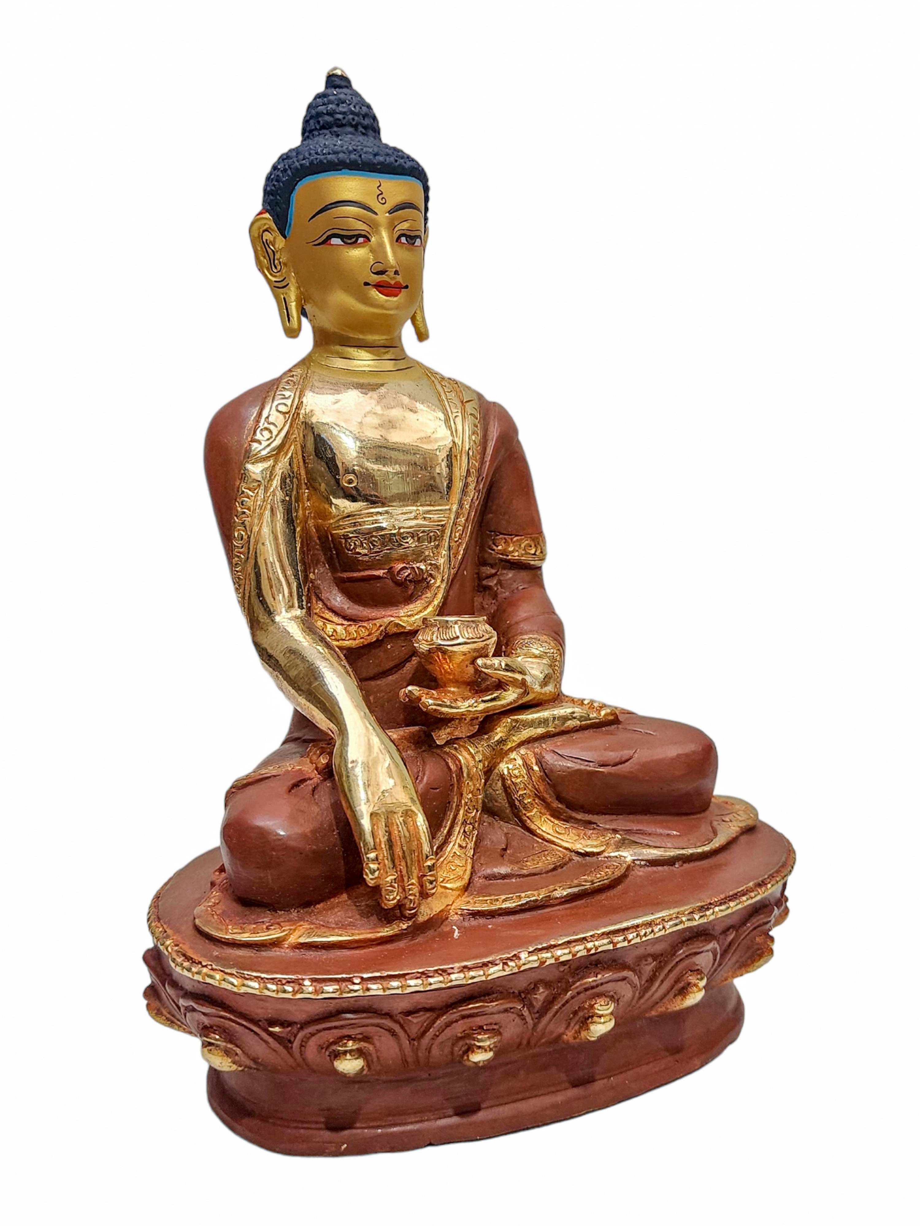 shakyamuni Buddha, Buddhist Handmade Statue, partly Gold Plated And face Painted