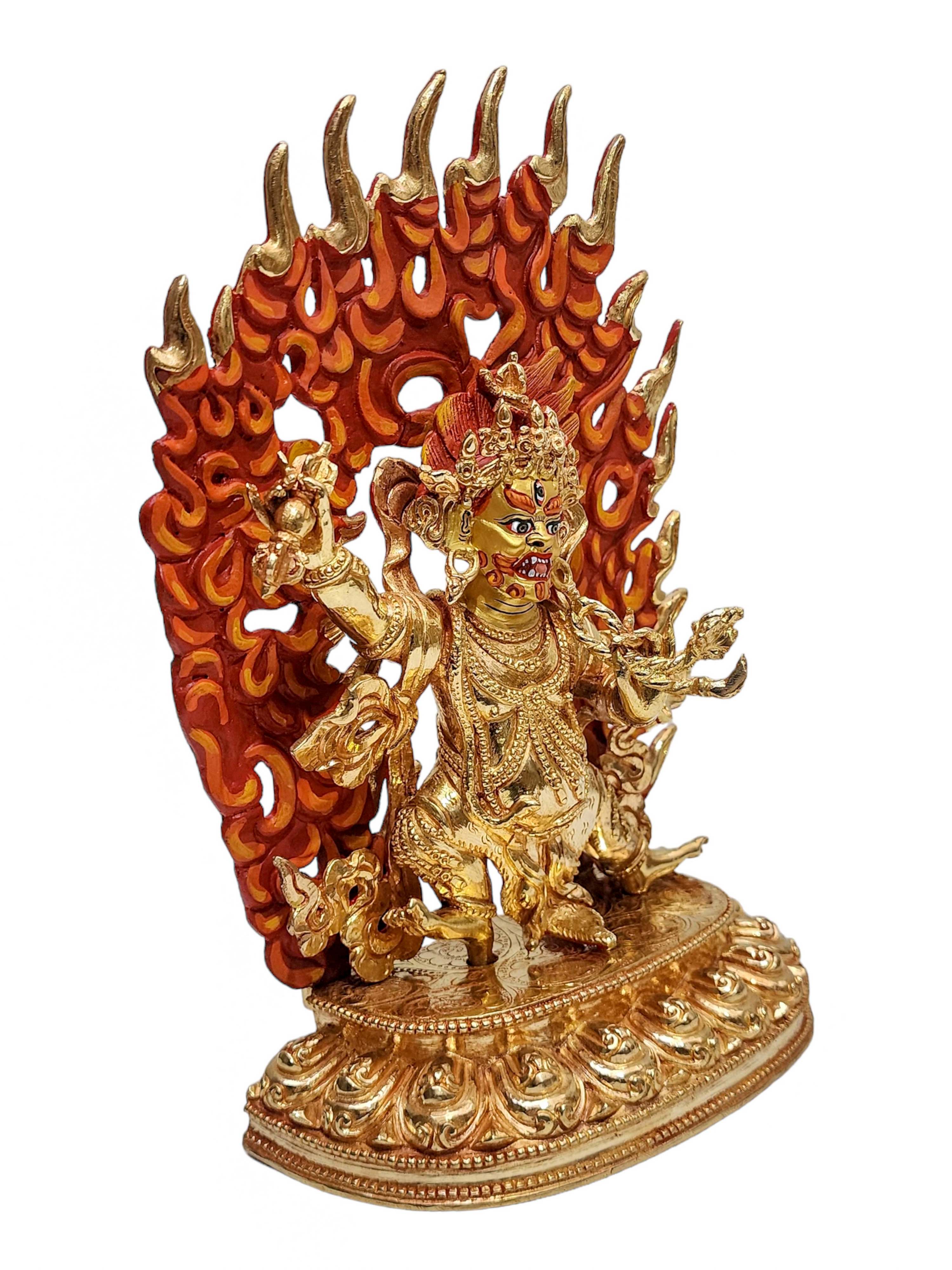 vajrapani, Buddhist Handmade Statue, face Painted And gold Plated