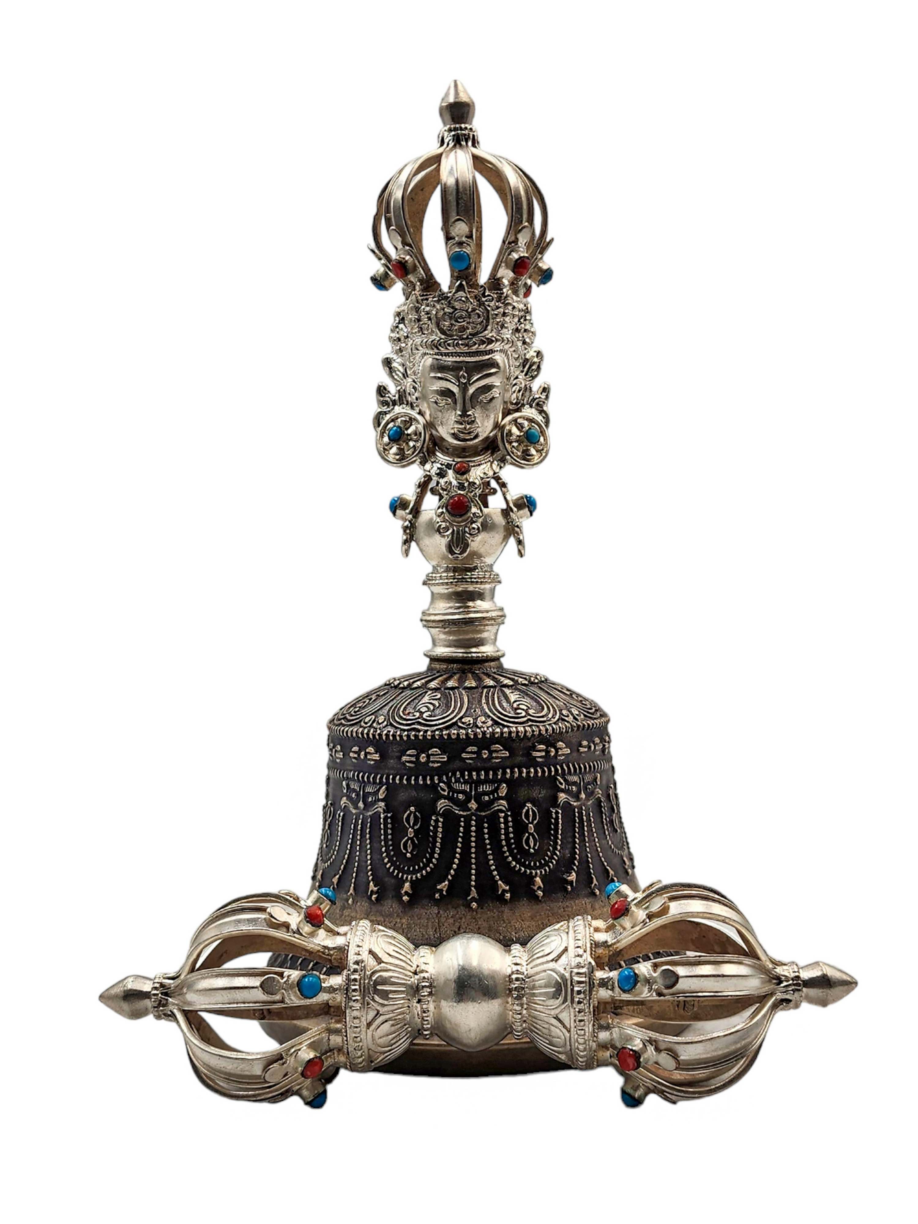 Bell And Dorje vajra, high Quality, Antique Finishing, silver Plated