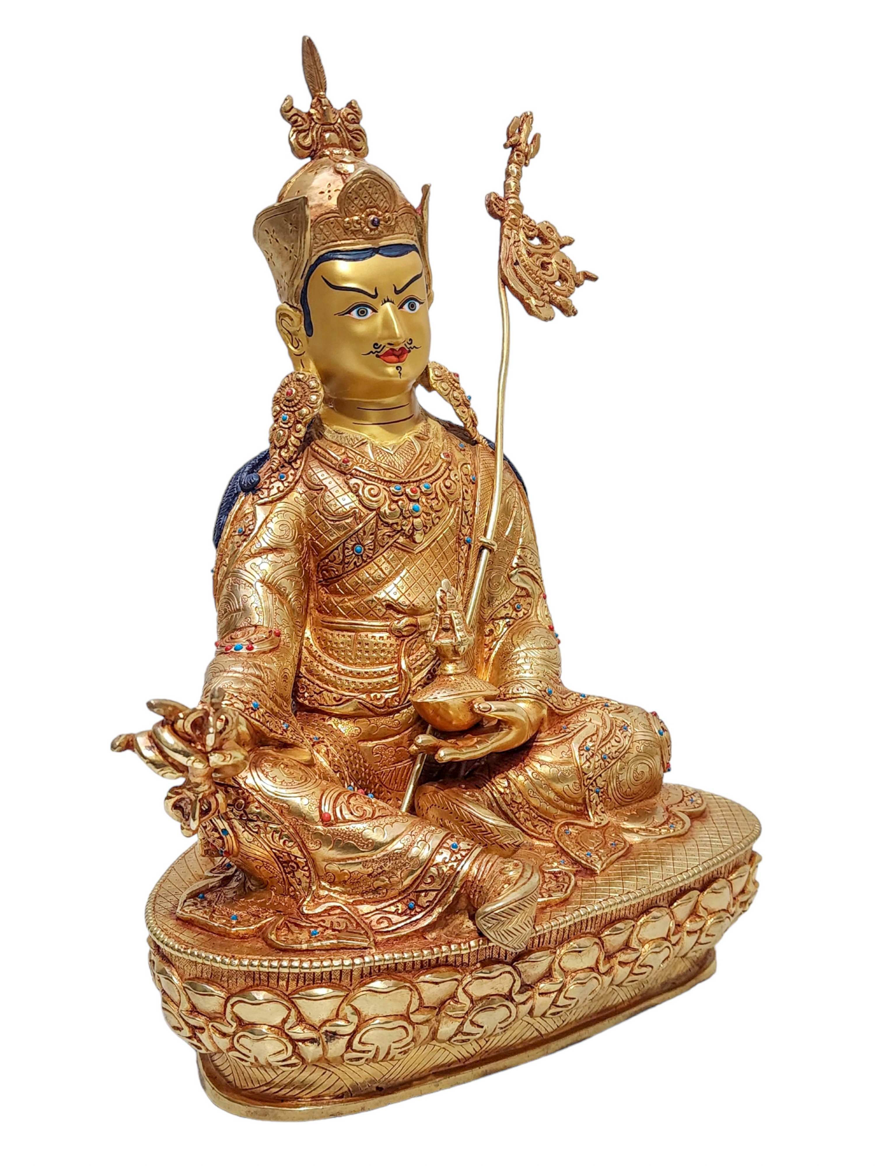 padmasambhava, Buddhist Handmade Statue, face Painted And gold Plated