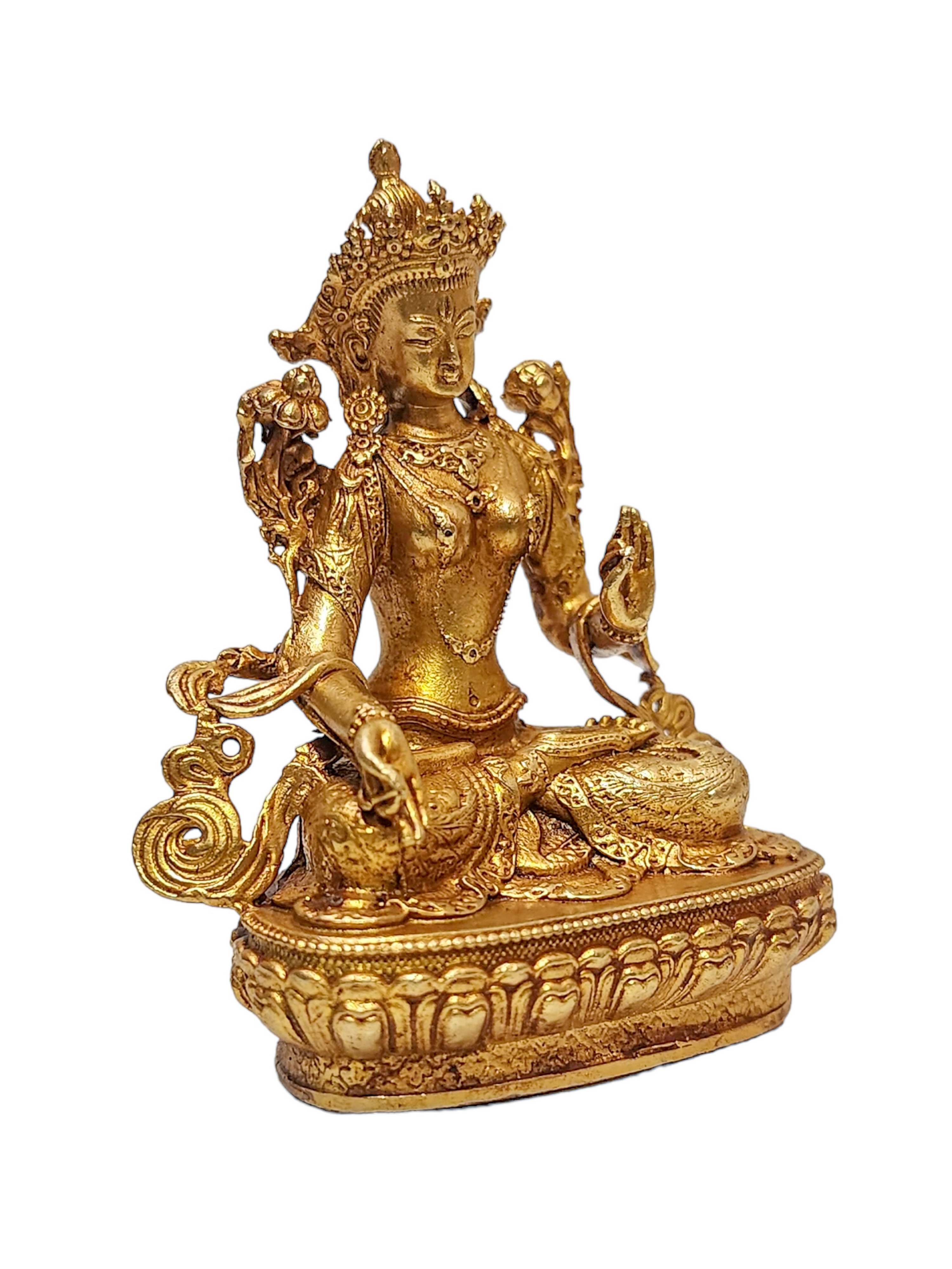 Buddhist Miniature Statue Of White Tara, gold Plated