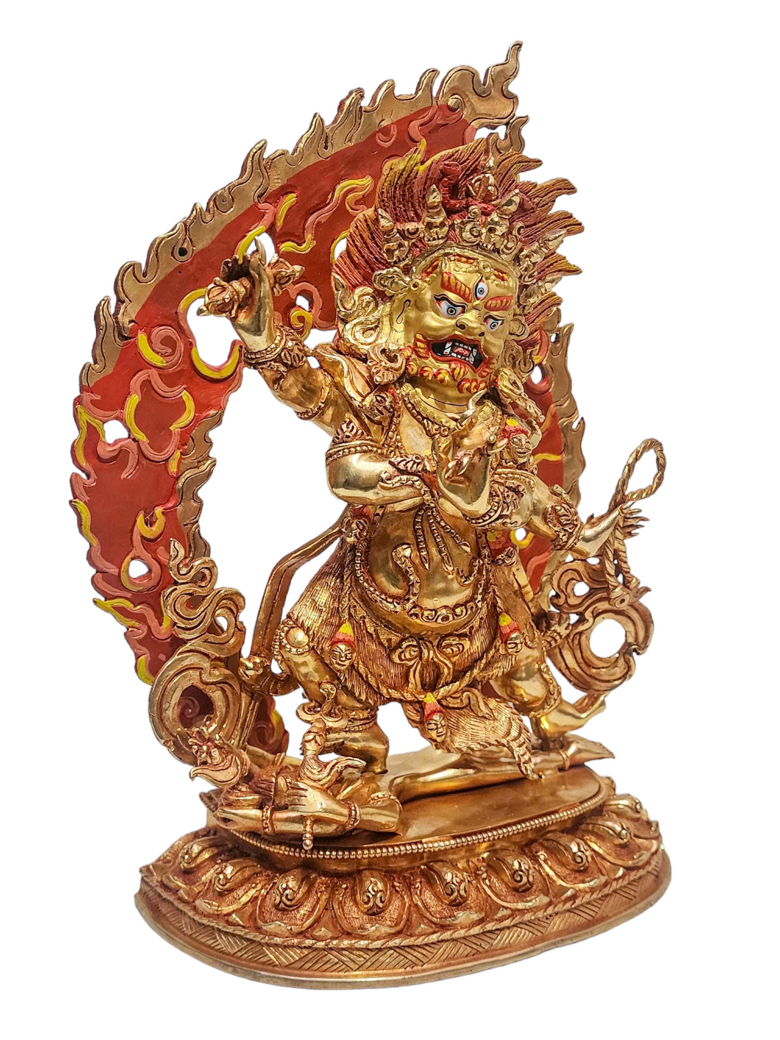 vajrapani, Buddhist Handmade Statue, face Painted And gold Plated