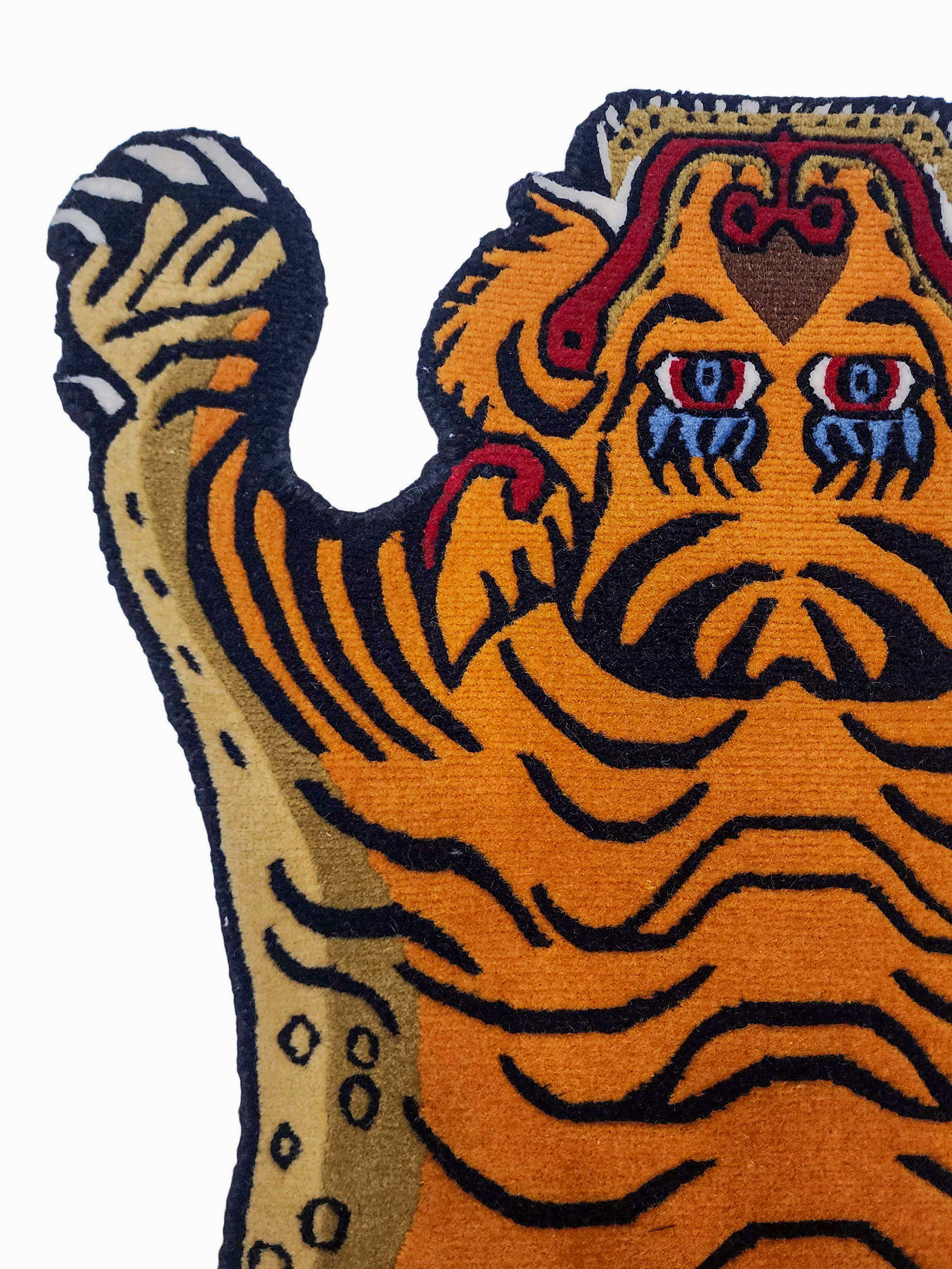 tiger Design Rug/carpet, Handwoven In Nepal, Orange Color, Small Size
