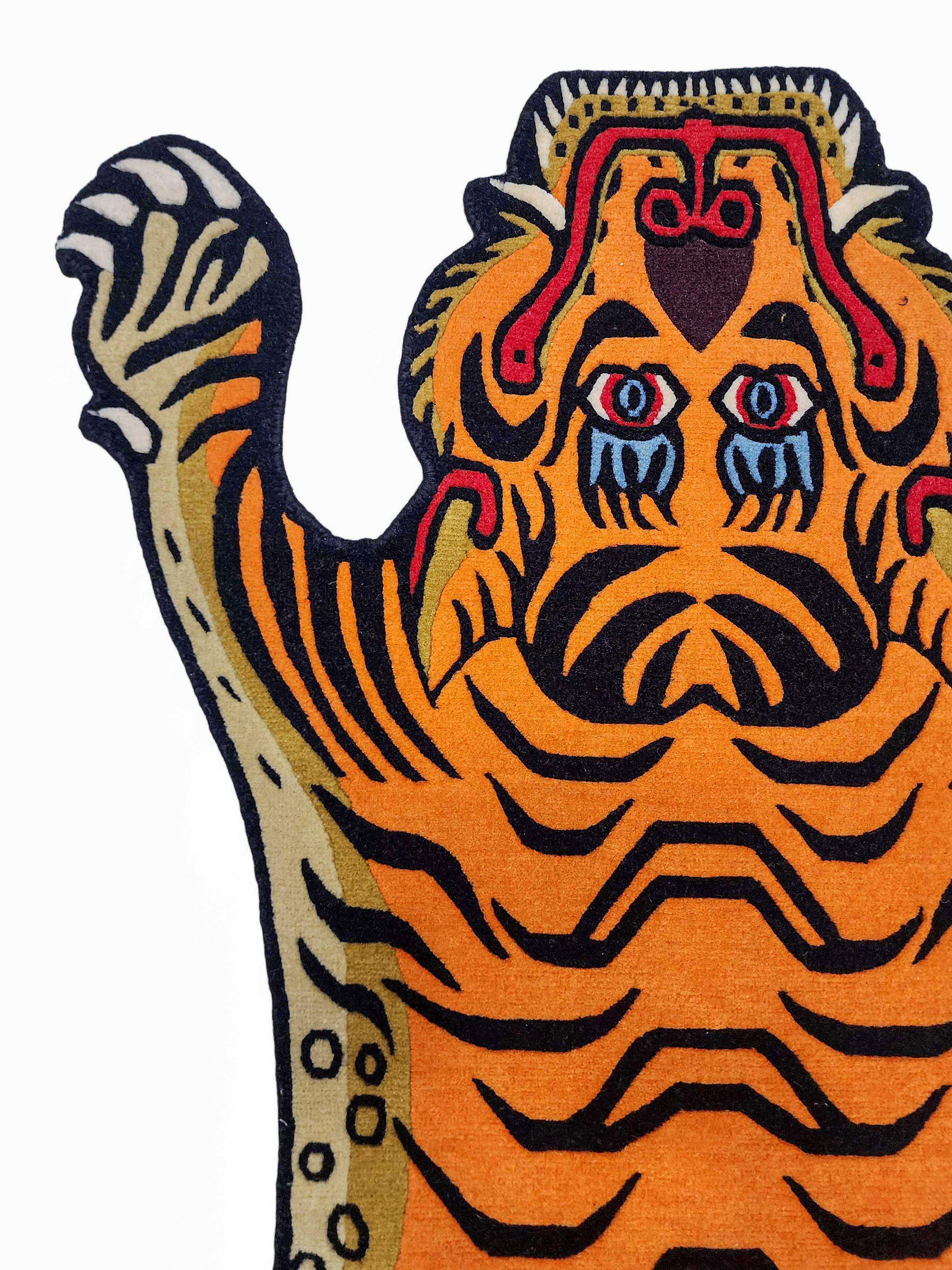 tiger Design Rug/carpet, Handwoven In Nepal, Orange Color, Medium Size