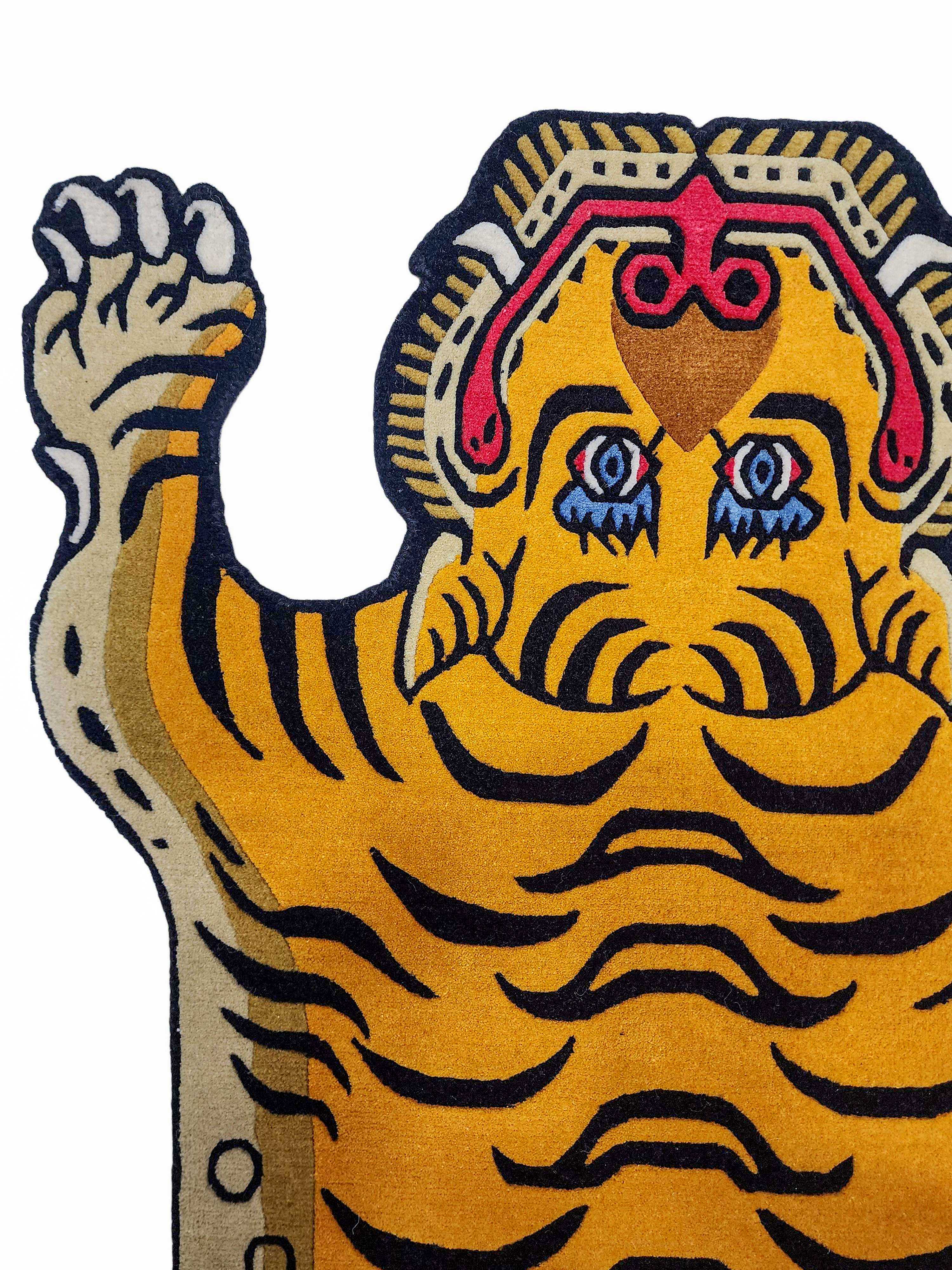 tiger Design Rug/carpet, Handwoven In Nepal, Golden Yellow Color, Medium Size
