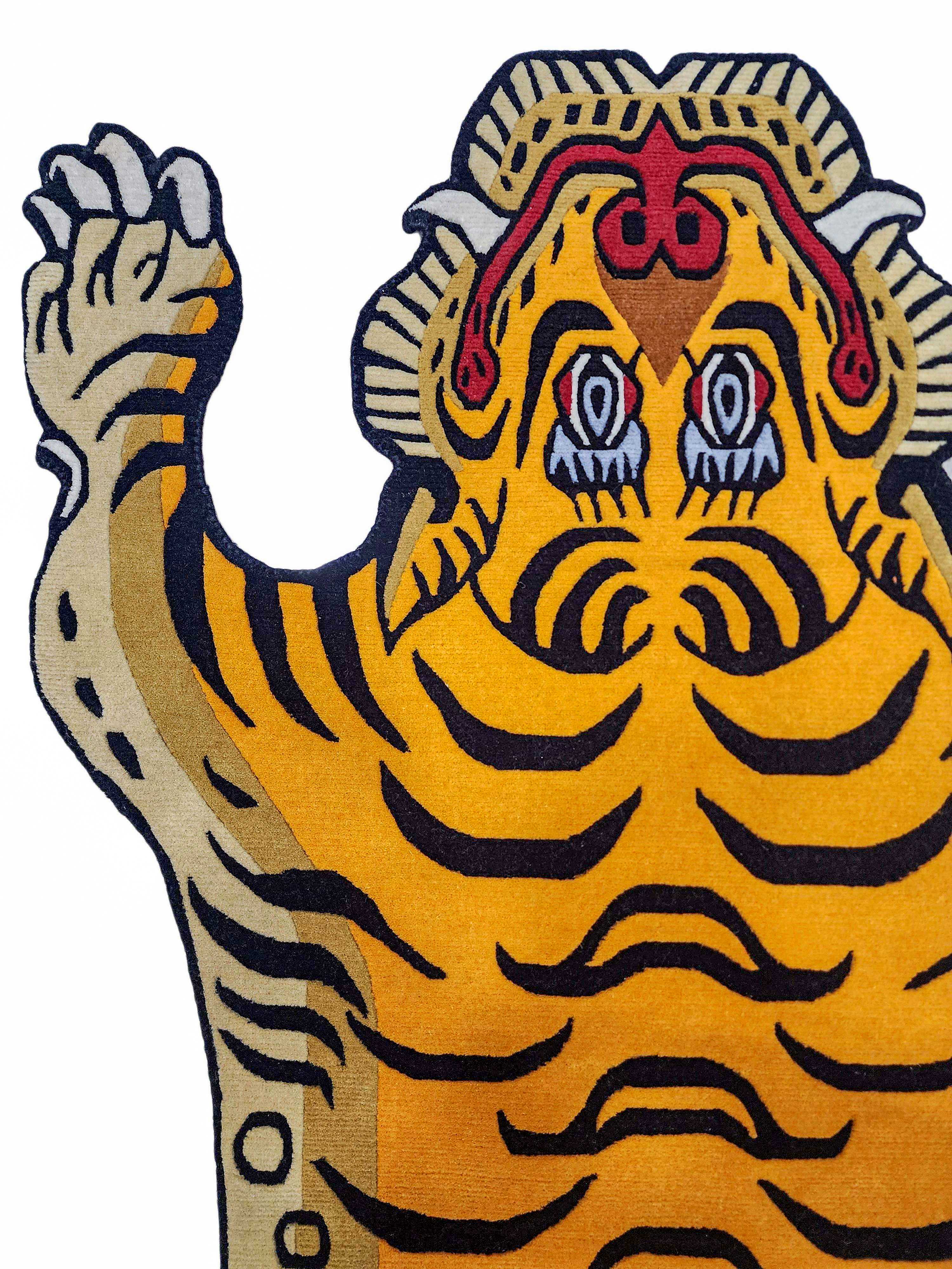 tiger Design Rug/carpet, Handwoven In Nepal, Orange-yellow Color, Large Size