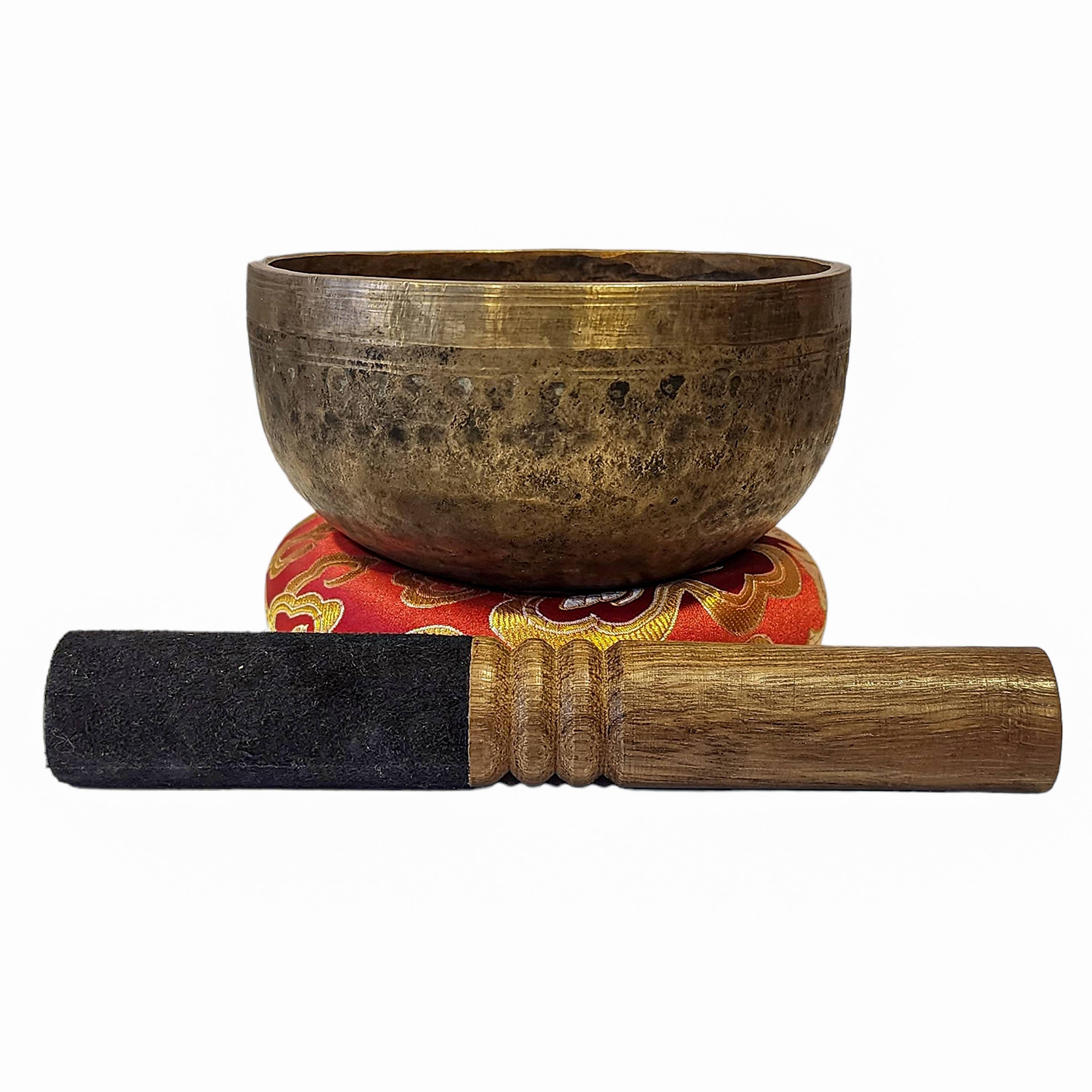 Kopre Singing Bowl, Buddhist Hand Beaten, Antique Finishing, Note J 390 Hz