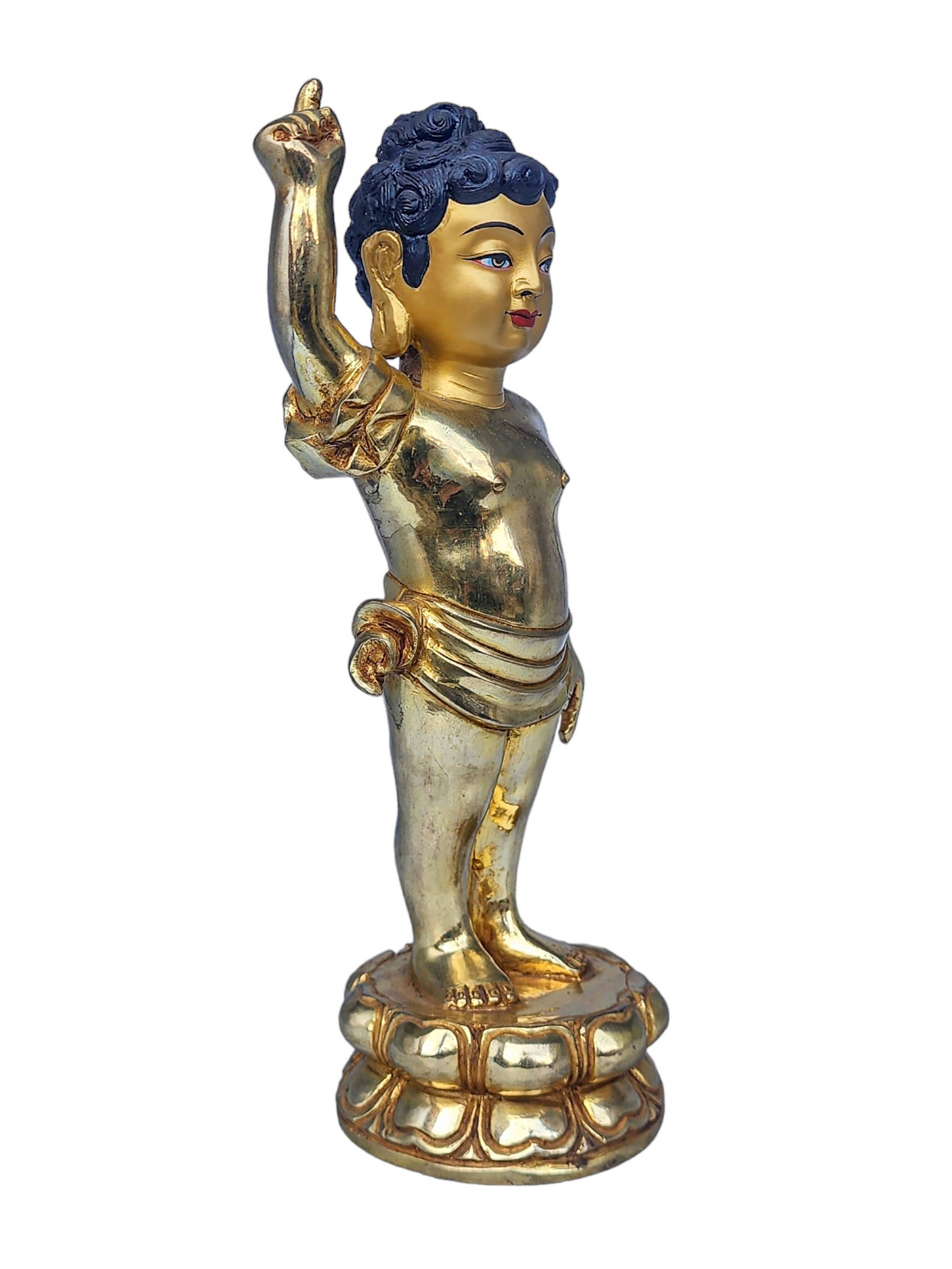 siddhartha Buddha, Buddhist Handmade Statue, face Painted And gold Plated, First Stage Of Buddha Life Story, Baby Buddha