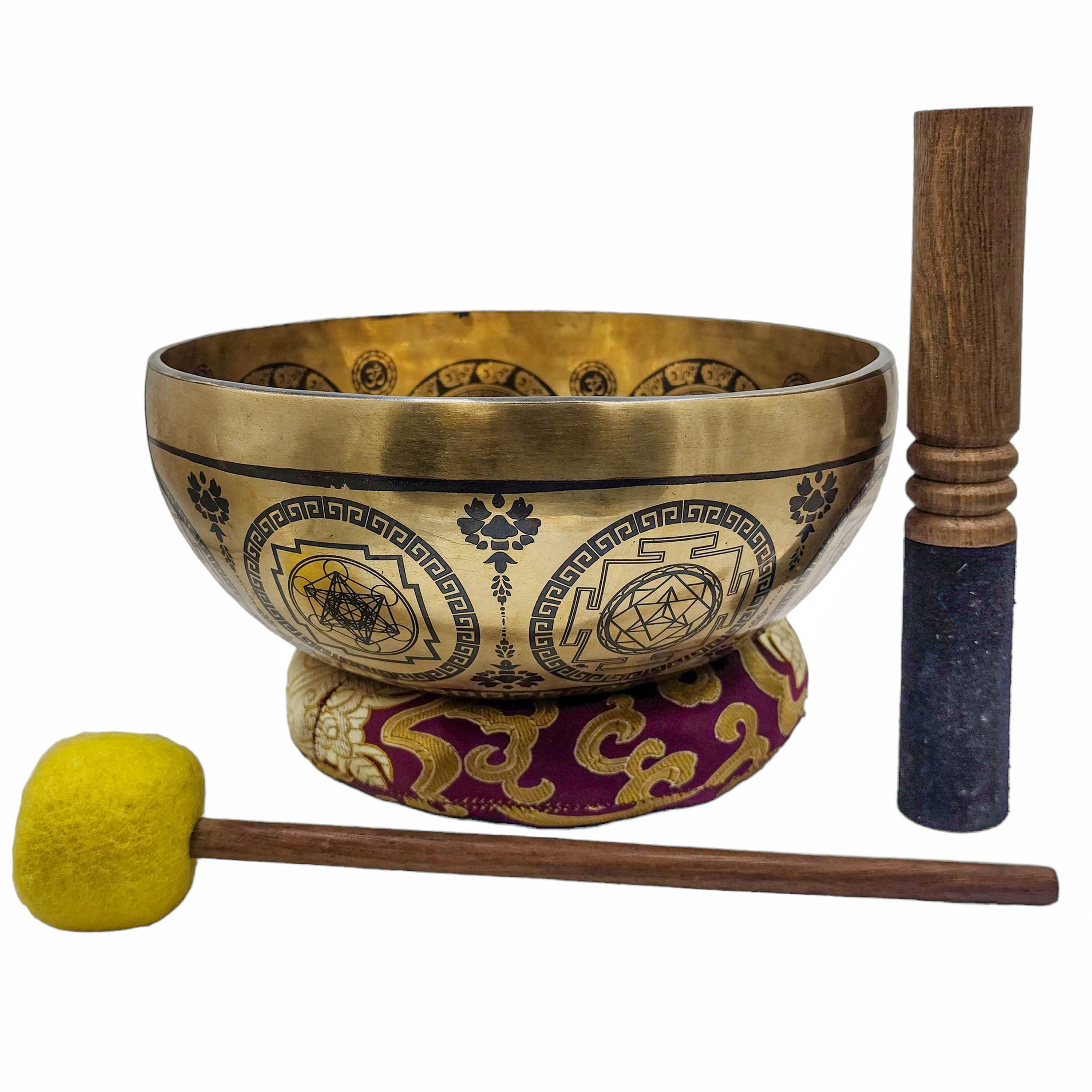 Singing Bowl, Buddhist Hand Beaten, with Fine Etching Carving of ...