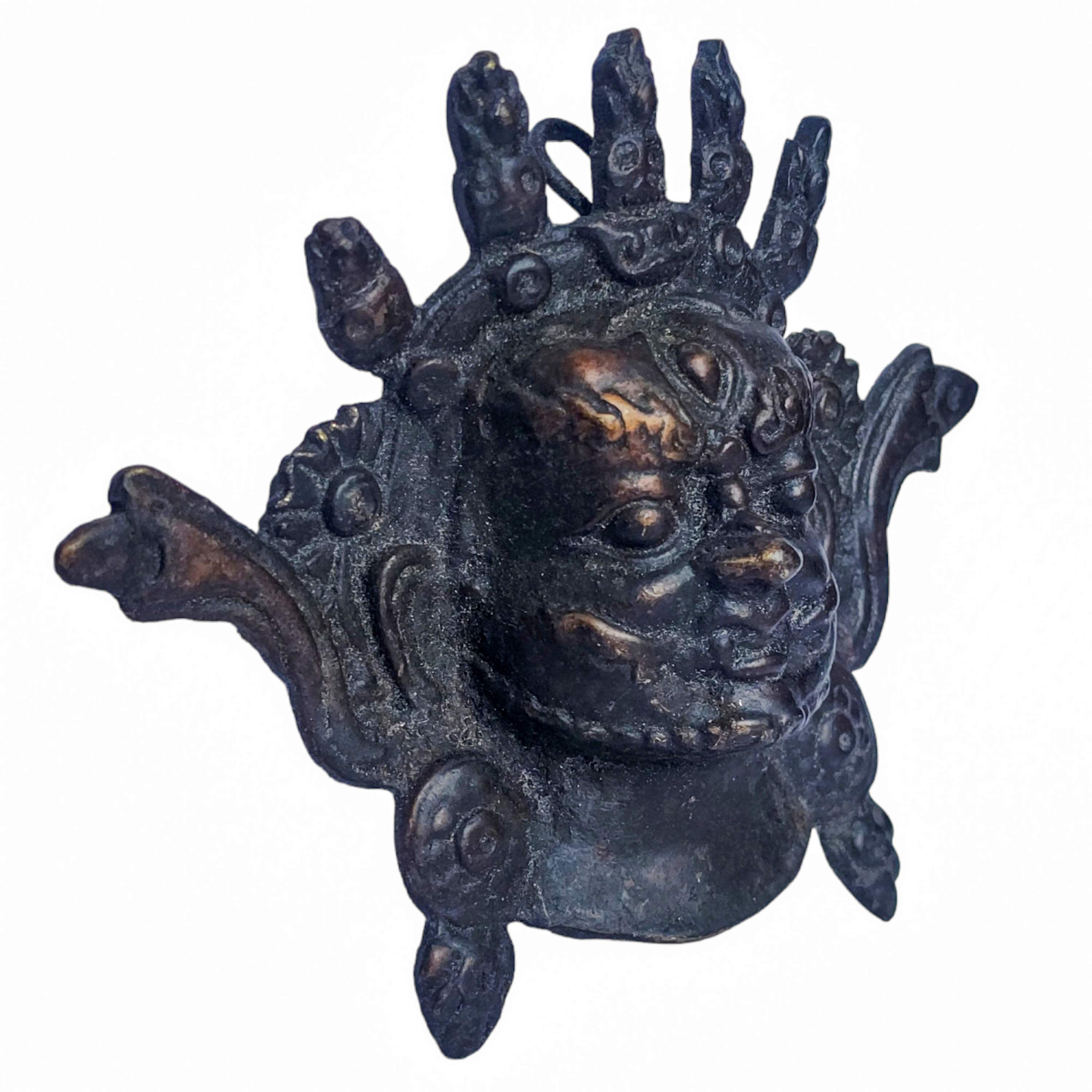 bhairav Metal Mask, Buddhist Ritual Mask, Antique Finishing