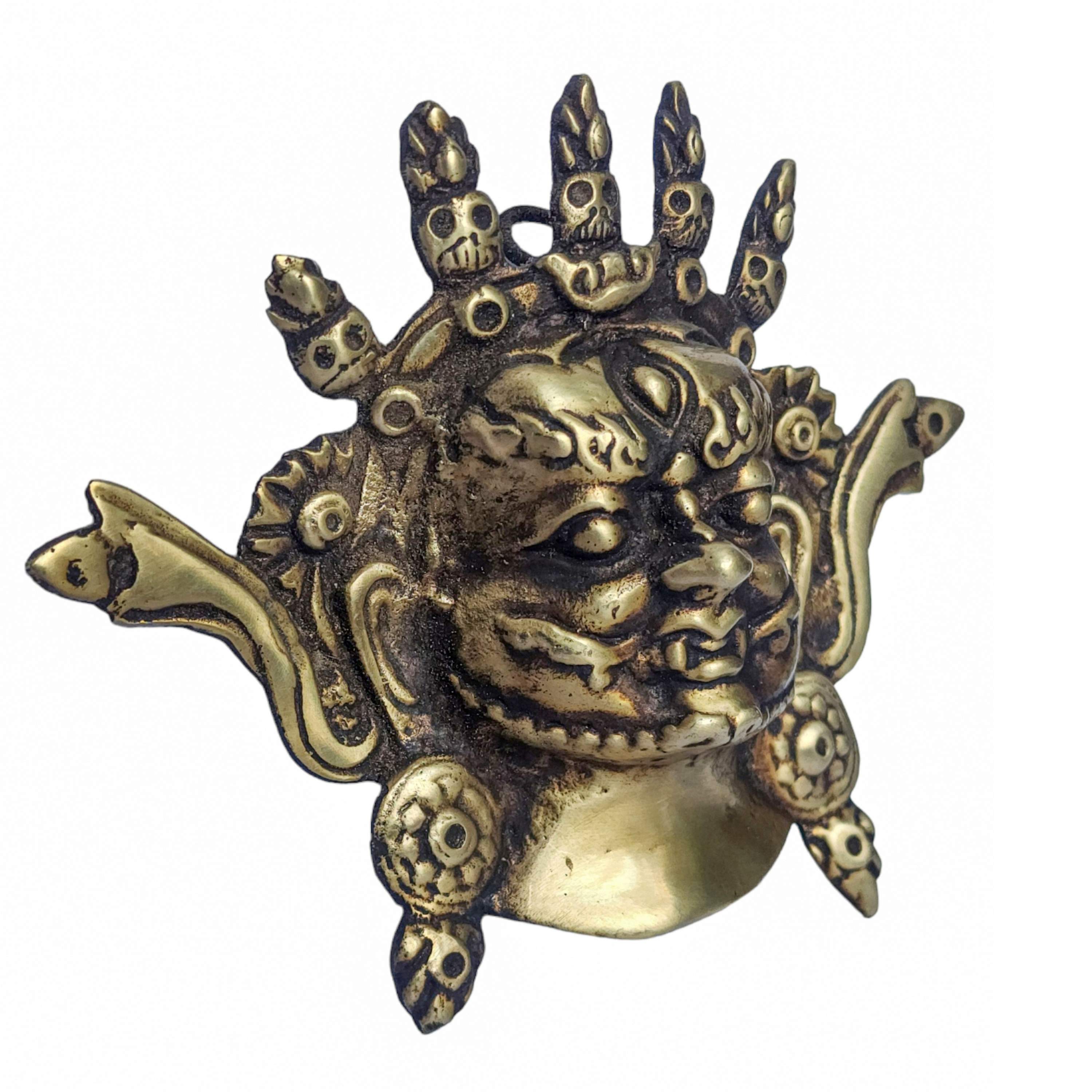 bhairav Metal Mask, Buddhist Ritual Mask, Glossy Finishing