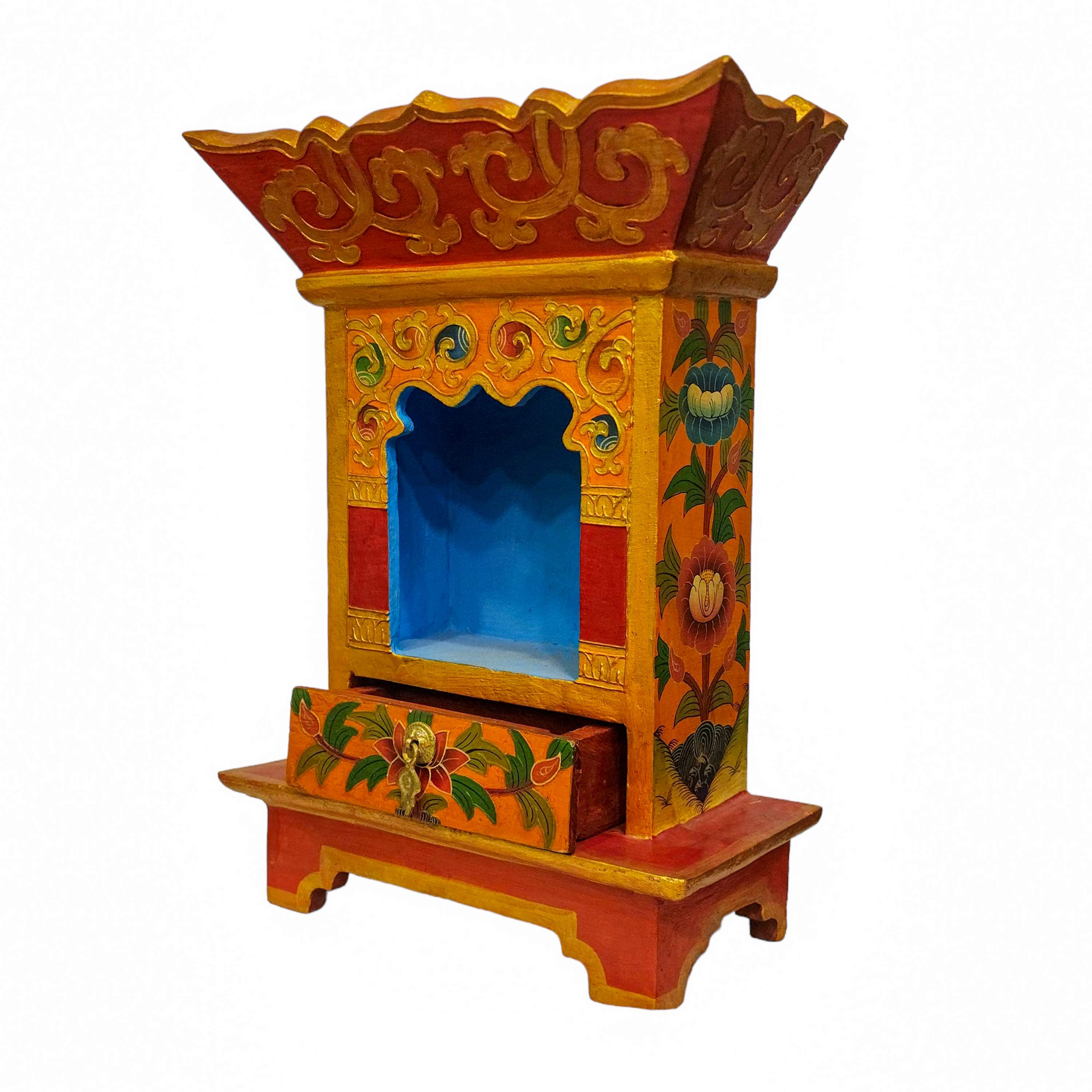 Tibetan Ritual Wooden Altar, Traditional Color Painted