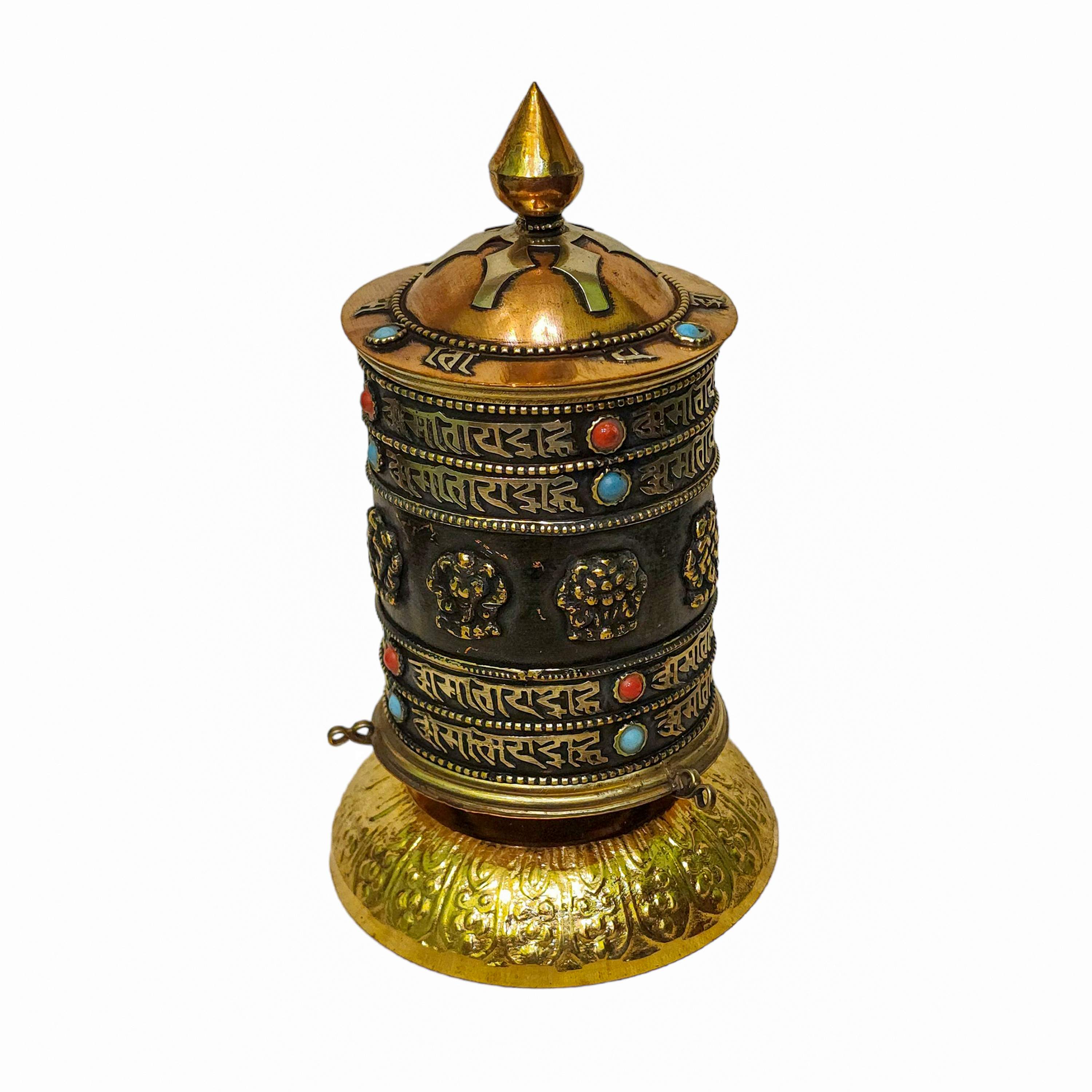 Table Top Prayer Wheel, Buddhist Handmade Prayer Wheel, mantra Inside