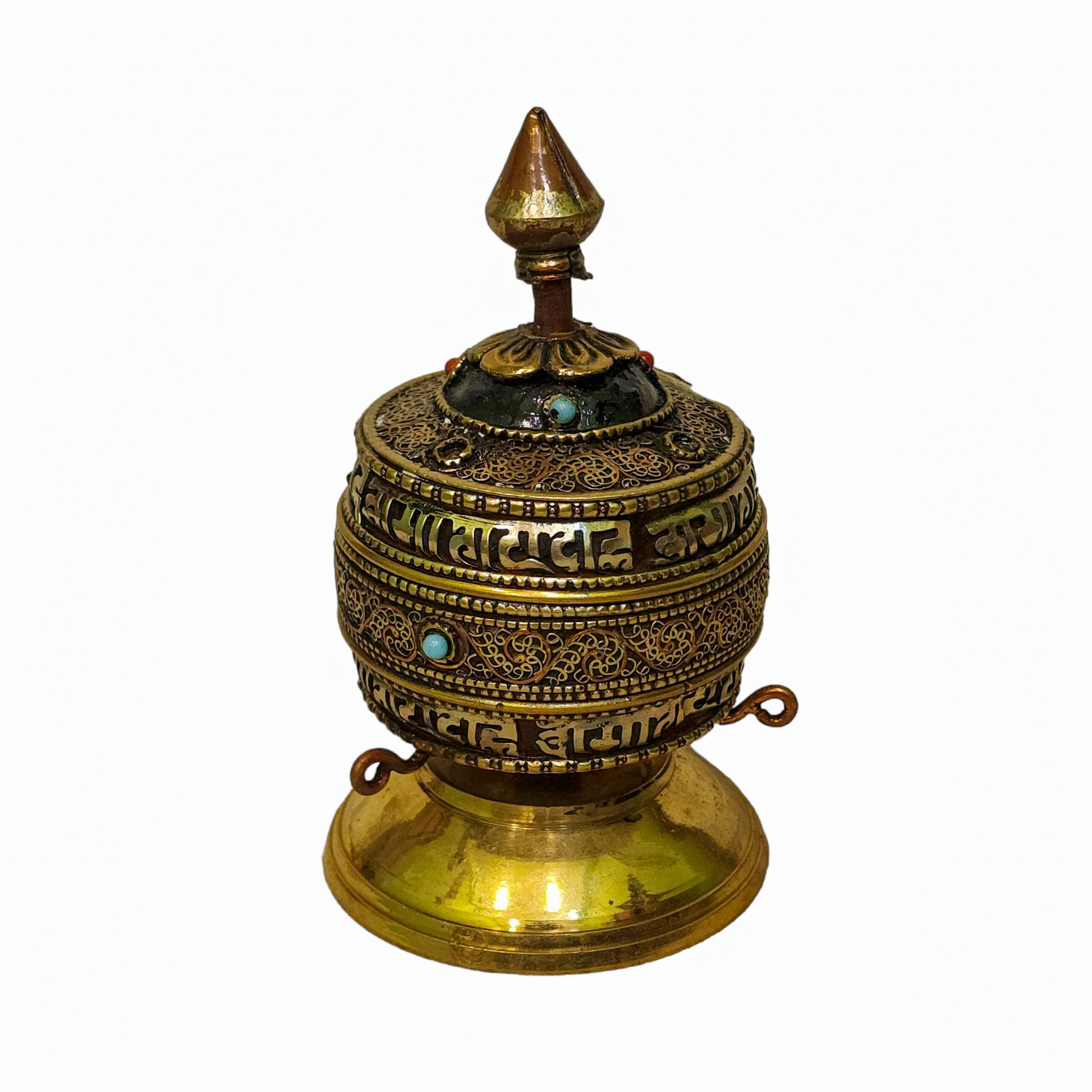 Table Top Prayer Wheel, Buddhist Handmade Prayer Wheel, mantra Inside