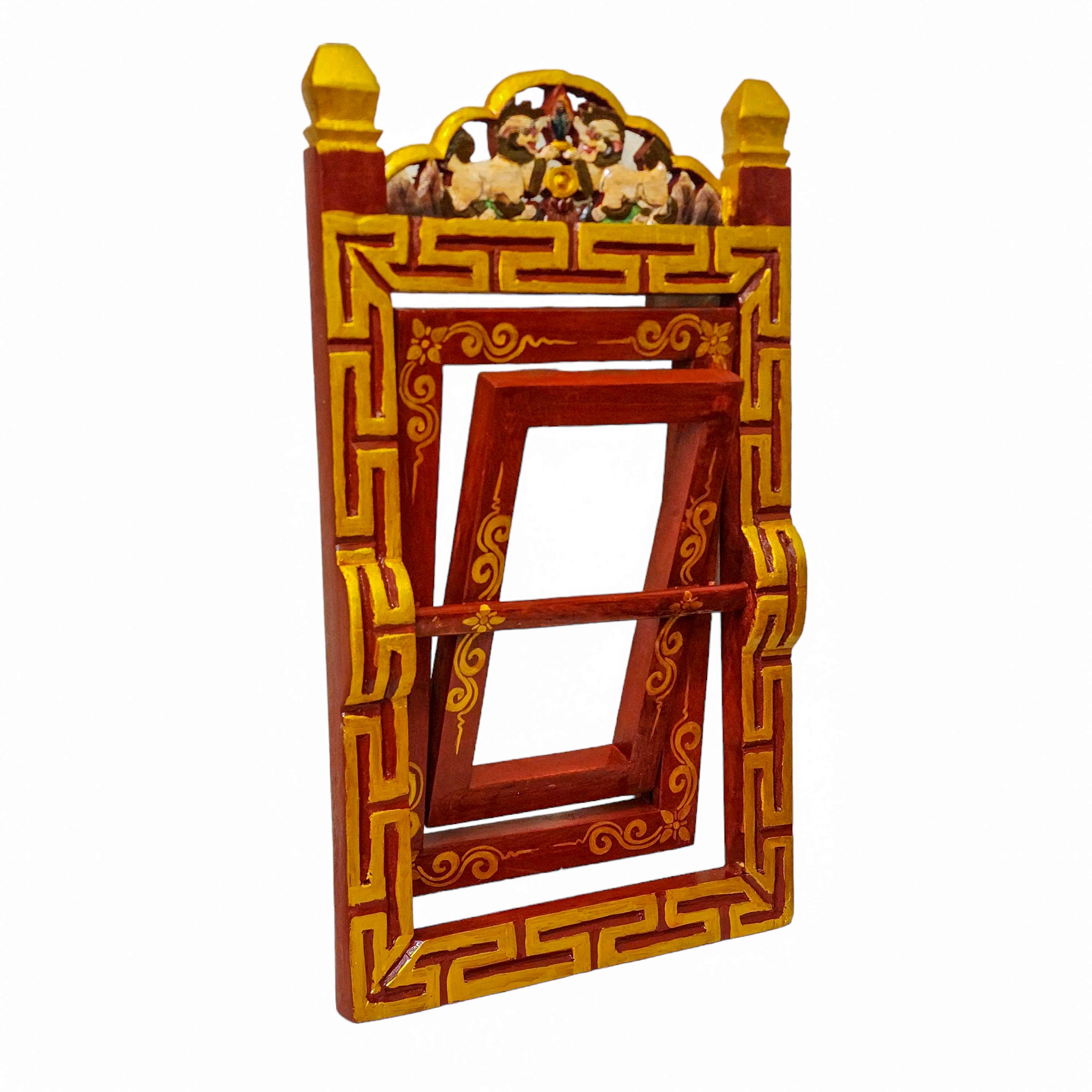 Tibetan Ritual Wooden Book Shelf, Traditional Color Painted