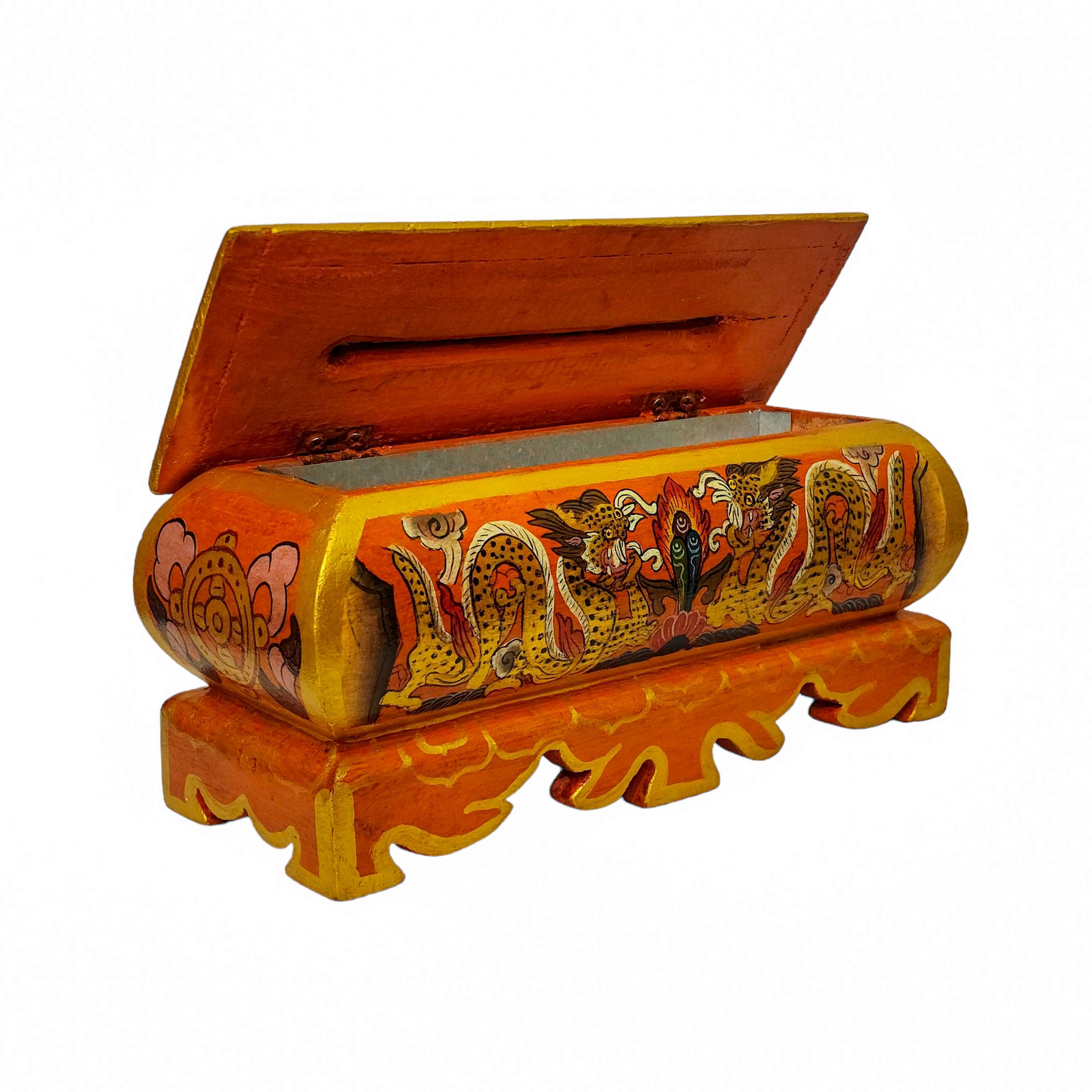 Tibetan Ritual Wooden Incense Burner, Traditional Color Painted