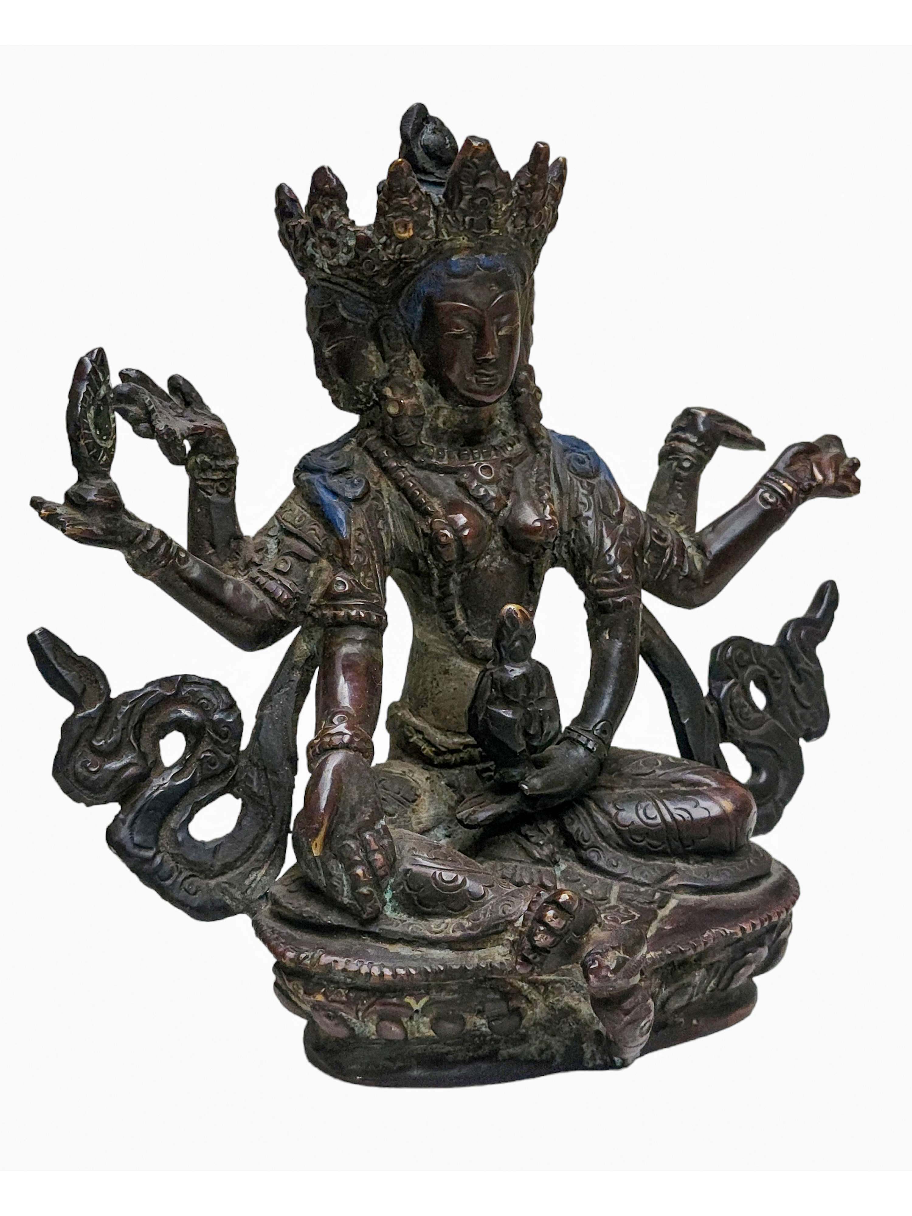 vasudhara, Buddhist Handmade Statue, chocolate Oxidized And Antique Finishing
