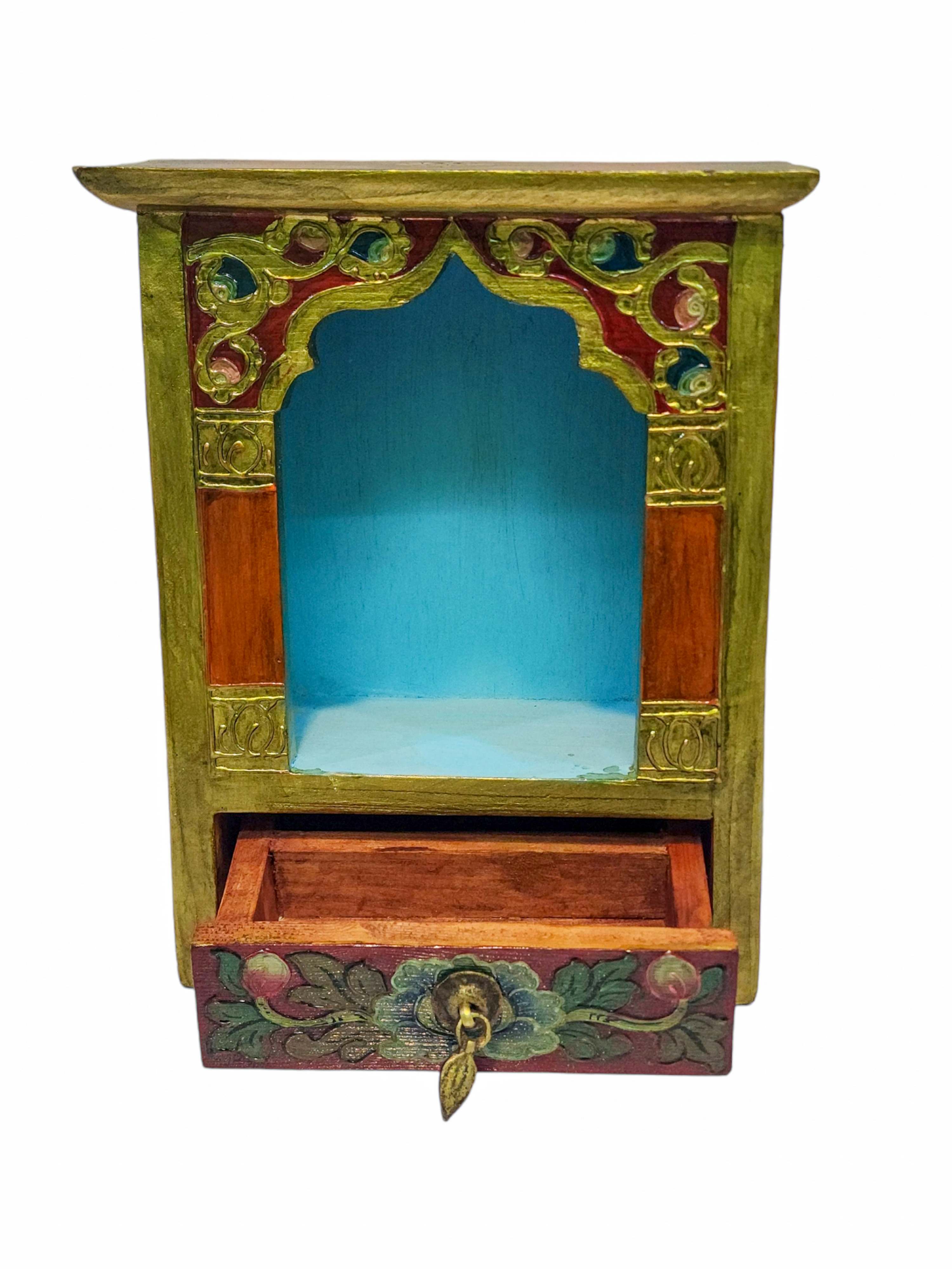 Tibetan Ritual Wooden Altar, Traditional Color Painted