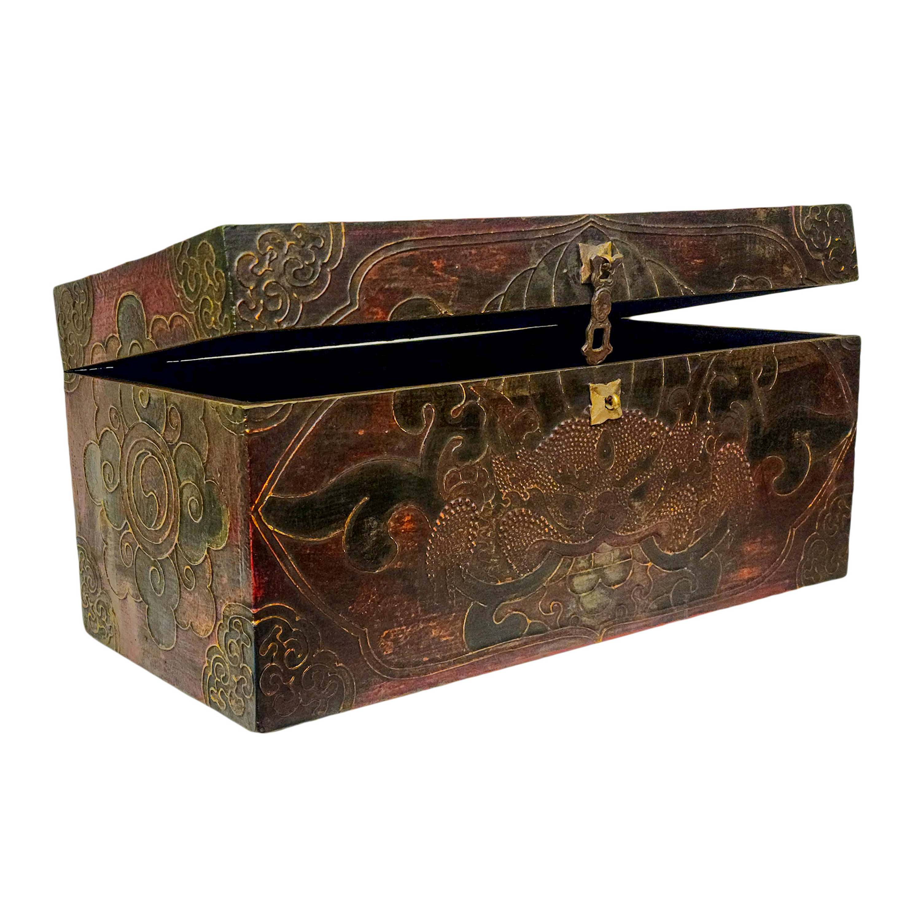 Tibetan Ritual Wooden Box, Traditional Color Painted