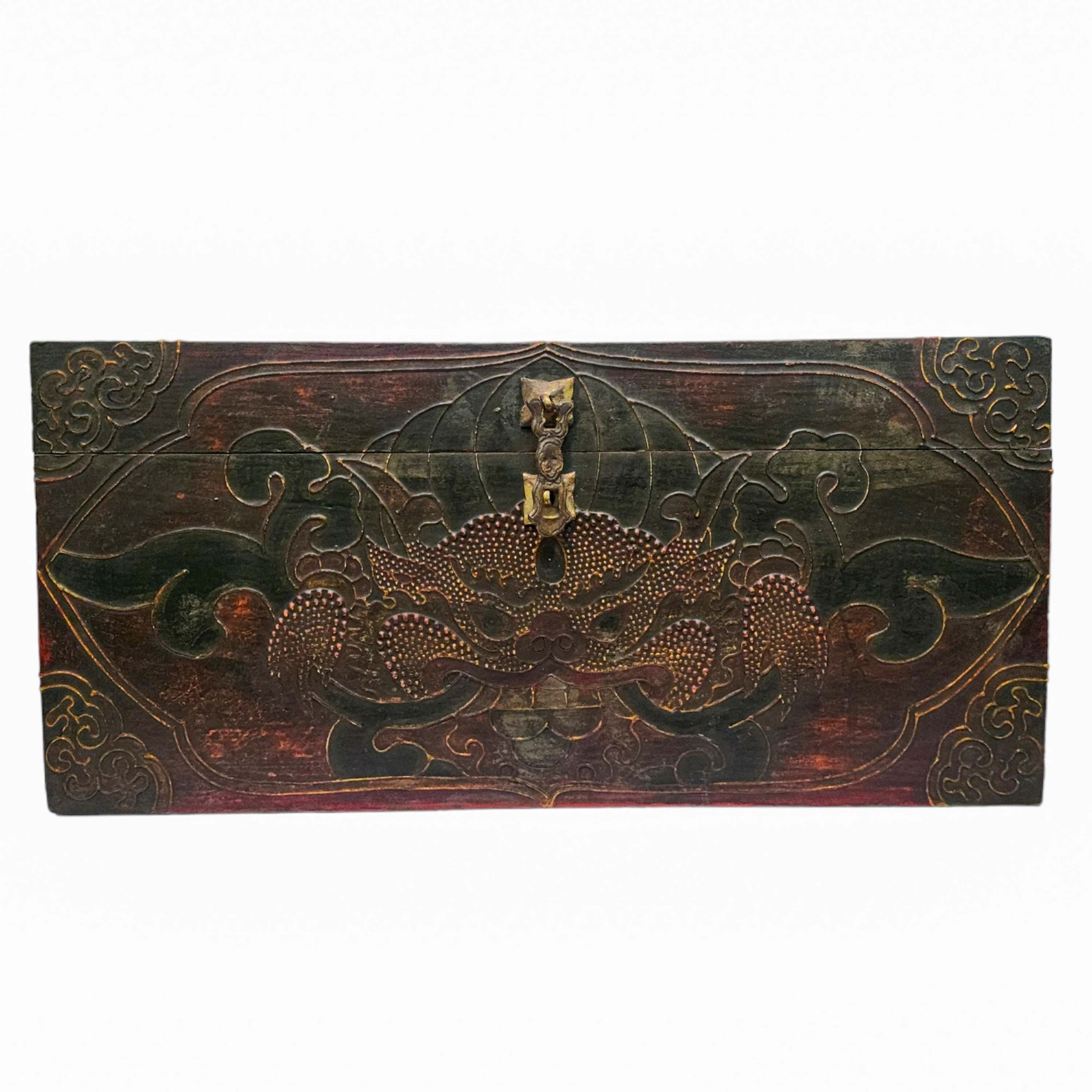 Tibetan Ritual Wooden Box, Traditional Color Painted