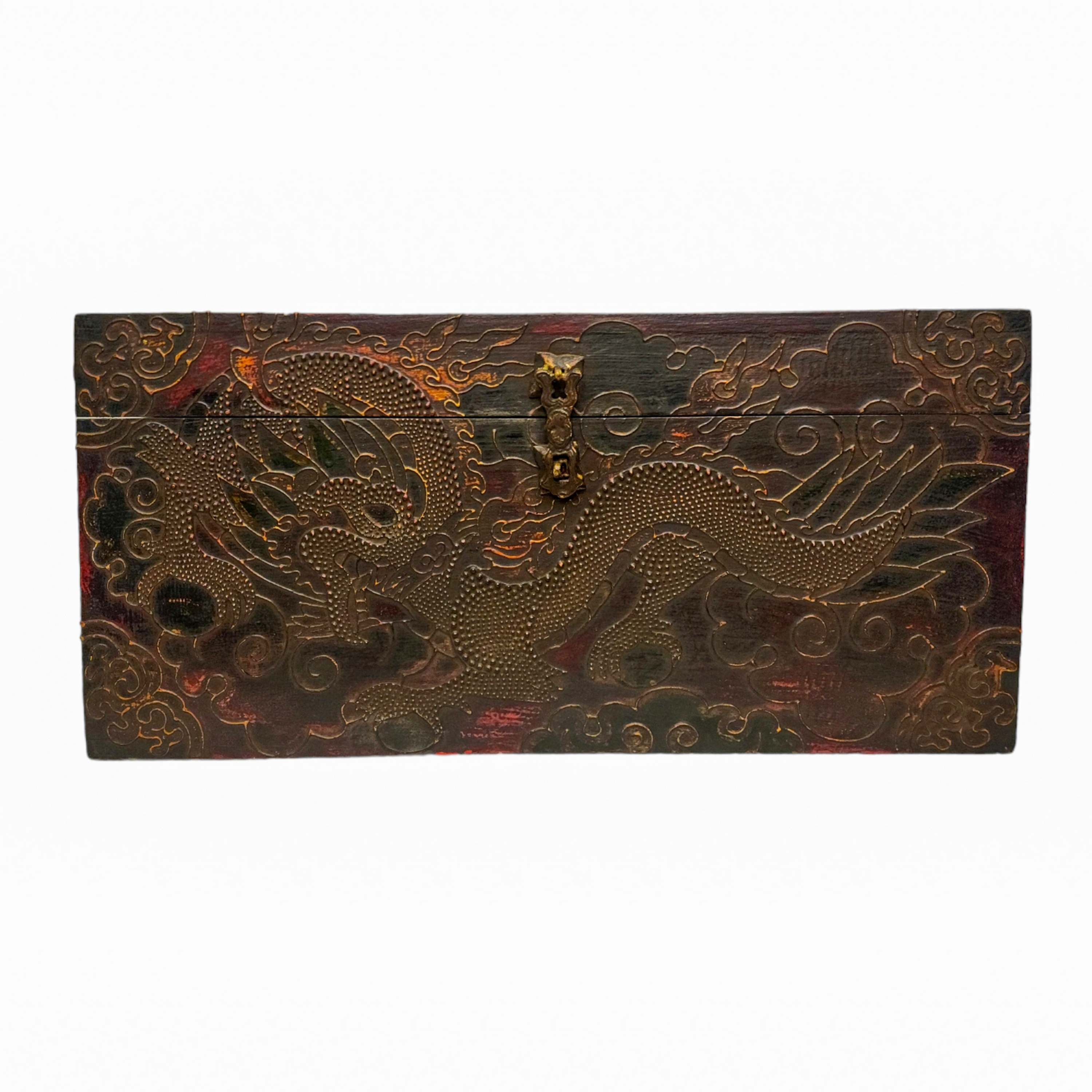 Tibetan Ritual Wooden Box, Traditional Color Painted