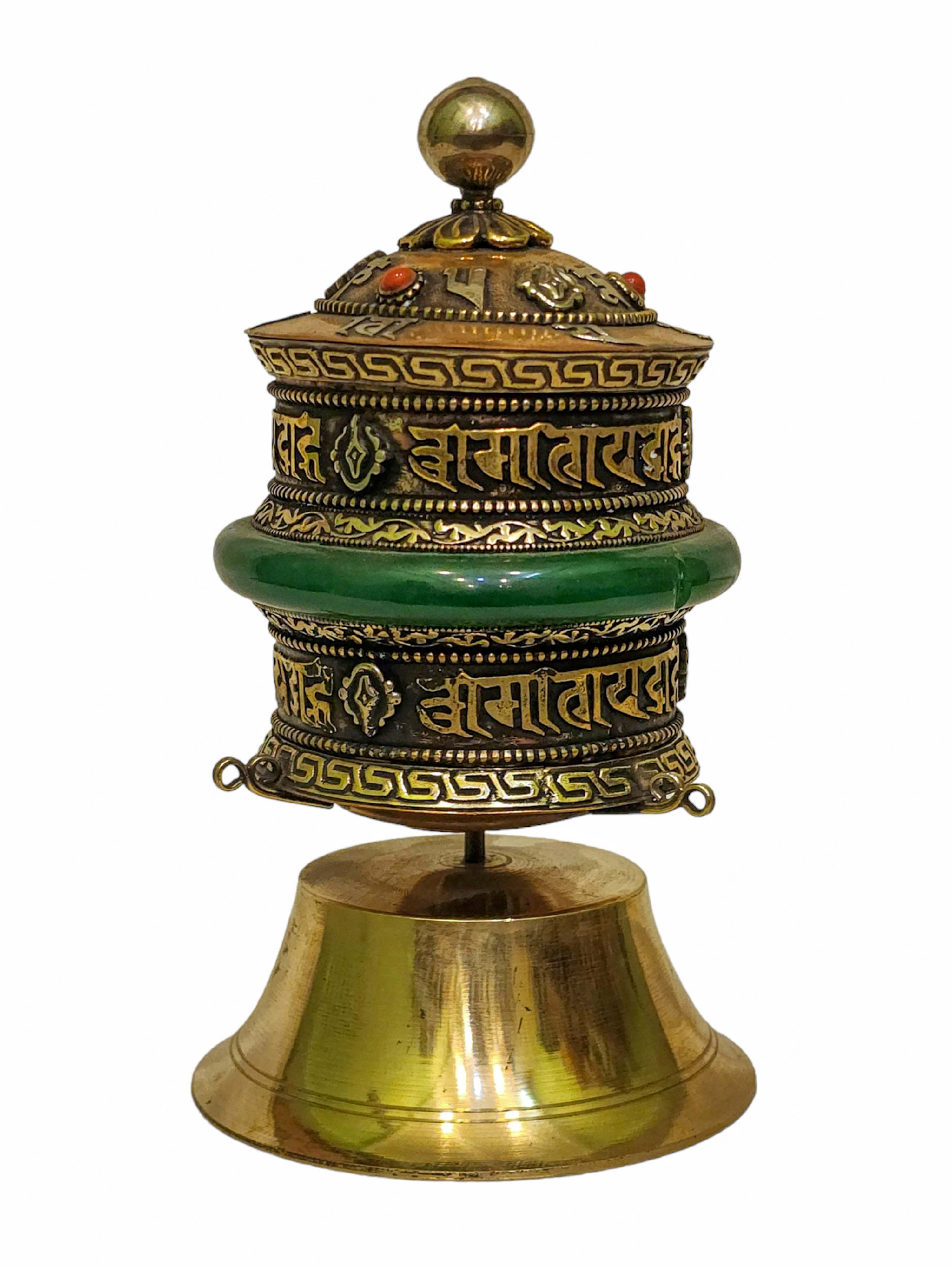 Table Top Prayer Wheel, Buddhist Handmade Prayer Wheel With Carved Mantra, Ashtamangala