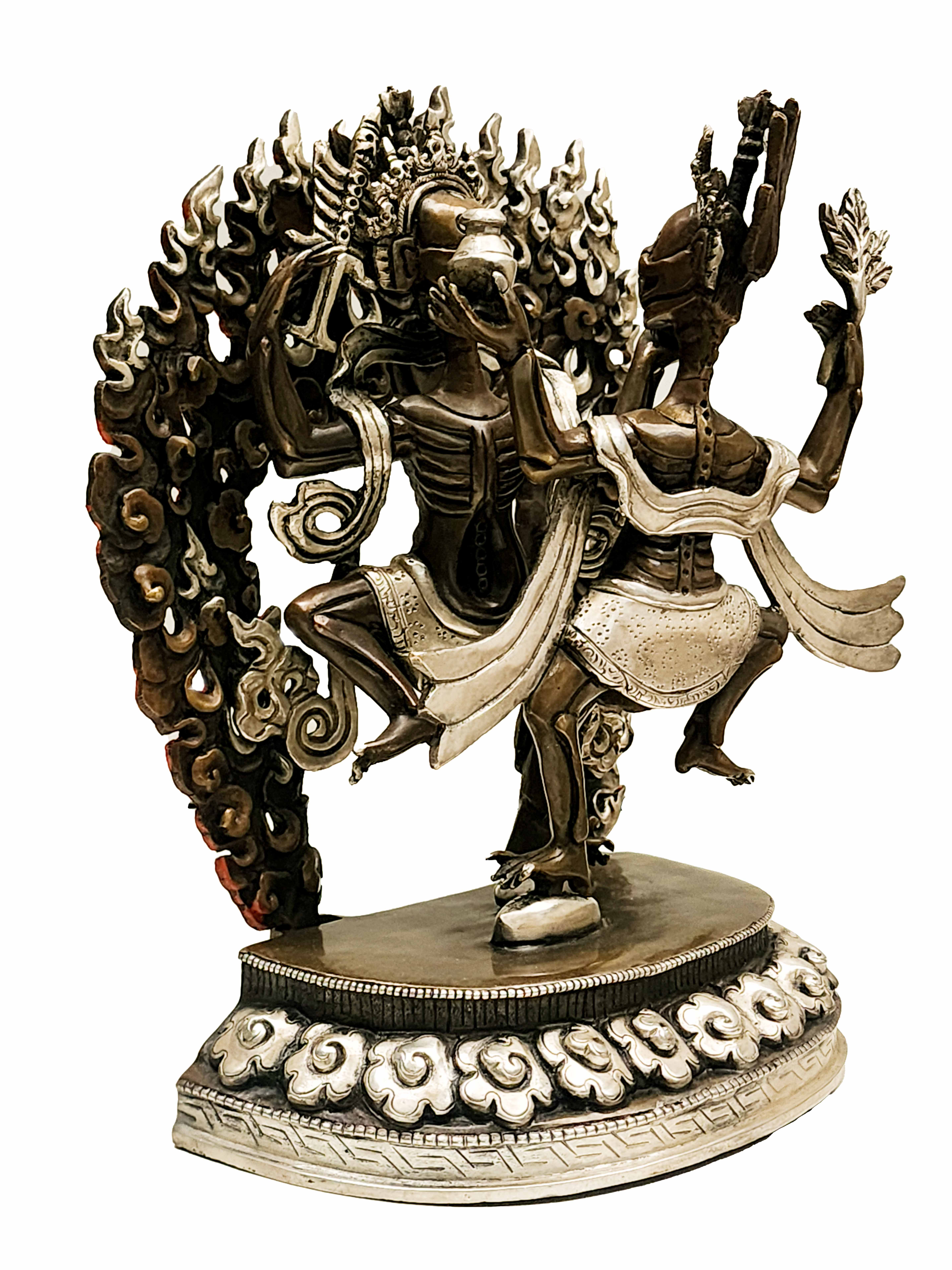 citipati, Buddhist Handmade Statue, silver And Chocolate Oxidized